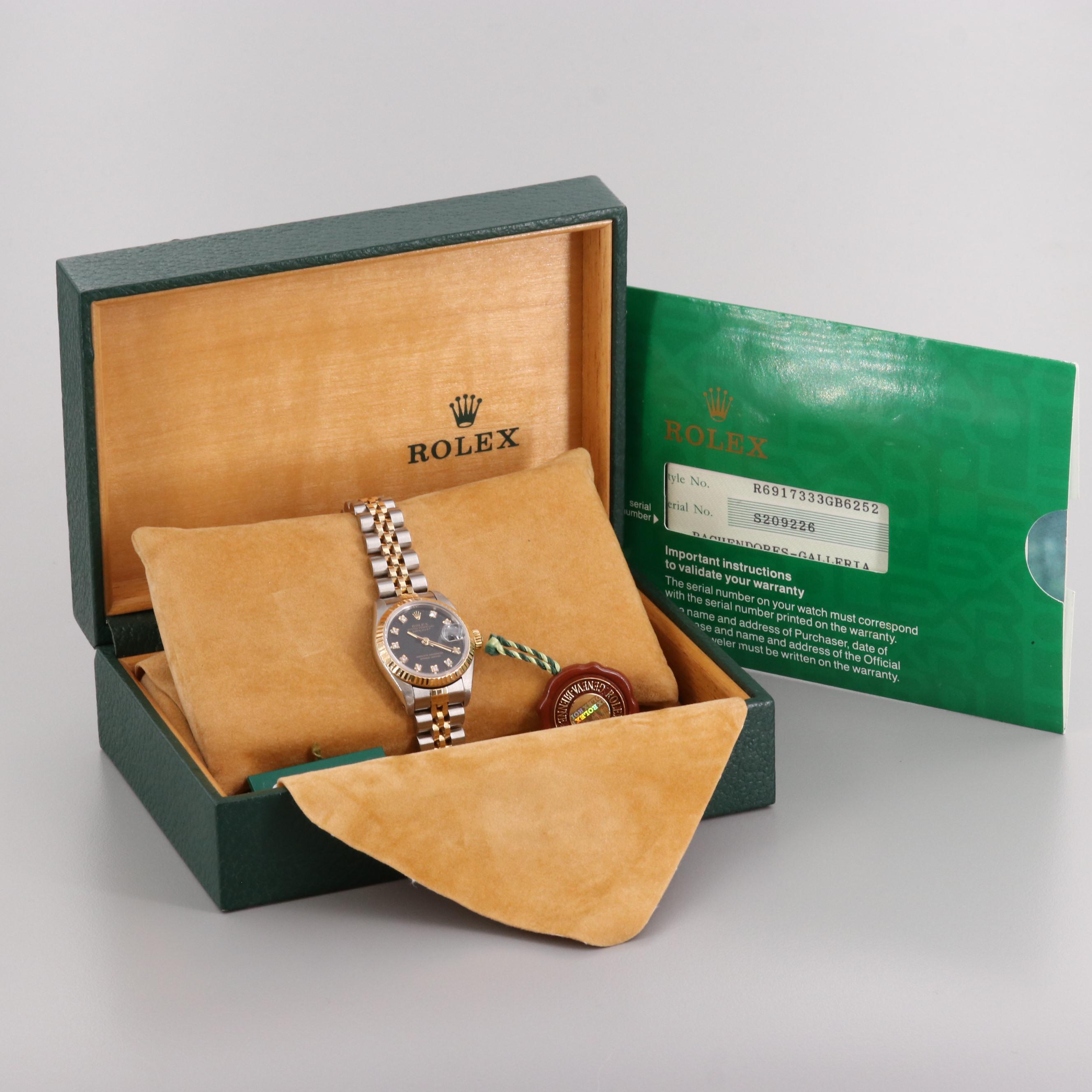 Rolex Datejust 18K Yellow Gold and Stainless Steel Watch With Diamond Dial