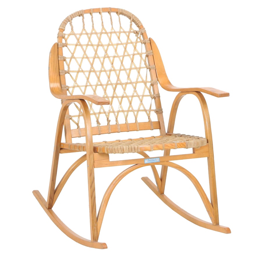 Bent Oak and Rawhide "Sno Shu" Rocking Chair by Snocraft of Maine, Circa 1970