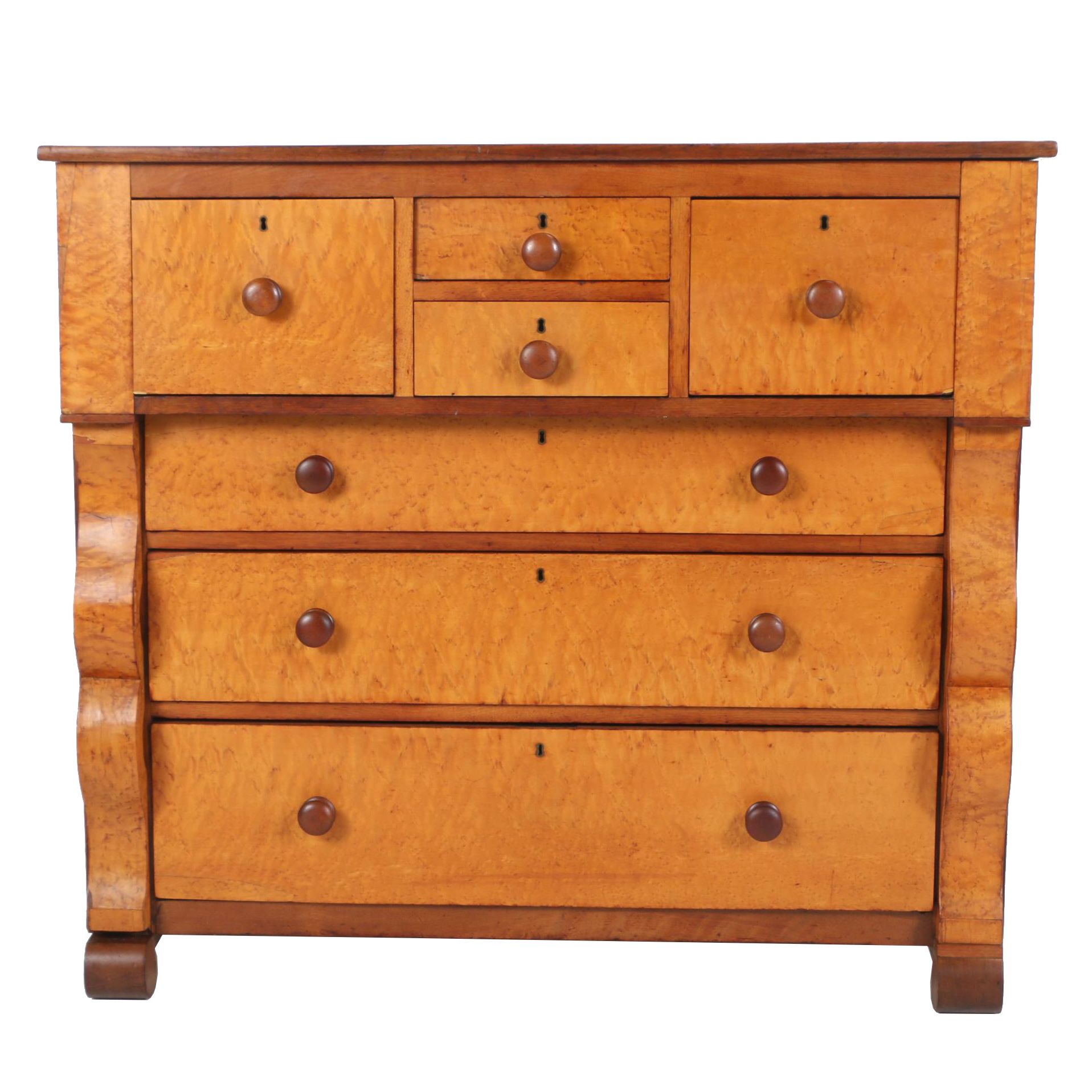 American Empire Bird's-Eye Maple and Walnut Bonnet Chest, Mid 19th Century