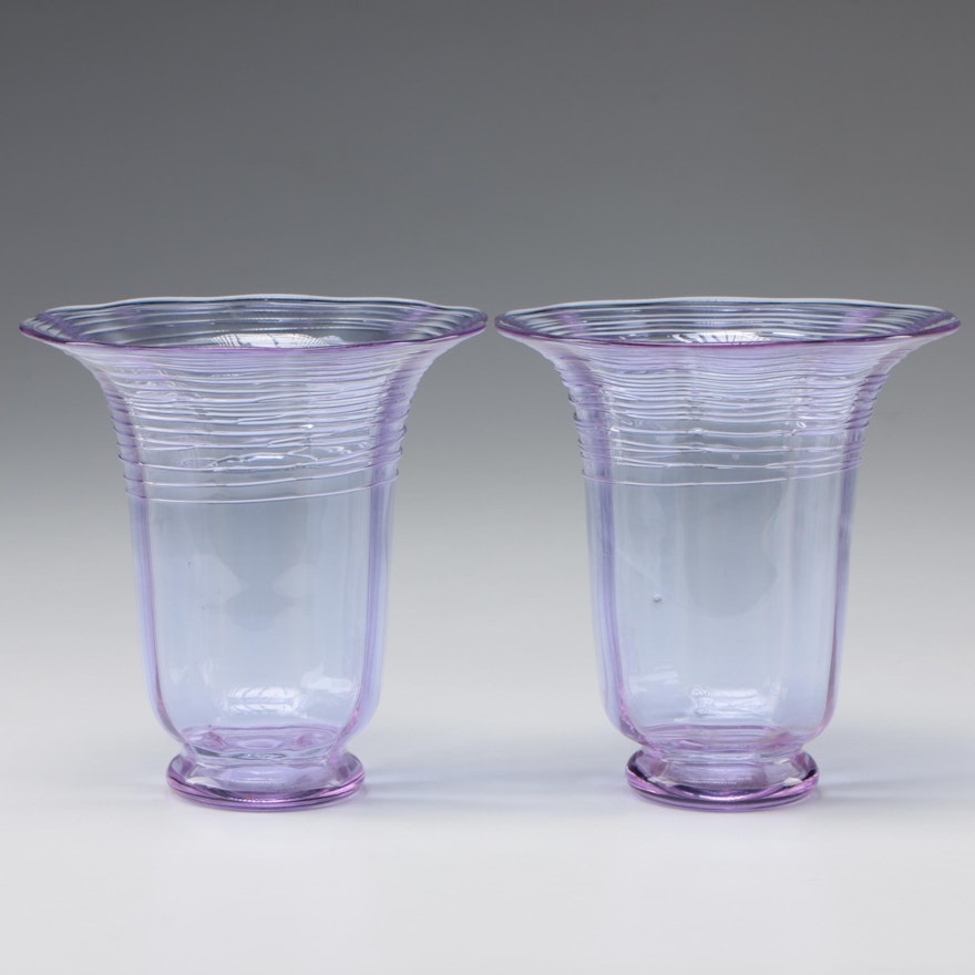 Steuben Wisteria and Reeded Art Glass Vases by Frederick Carder, 1903 - 1933