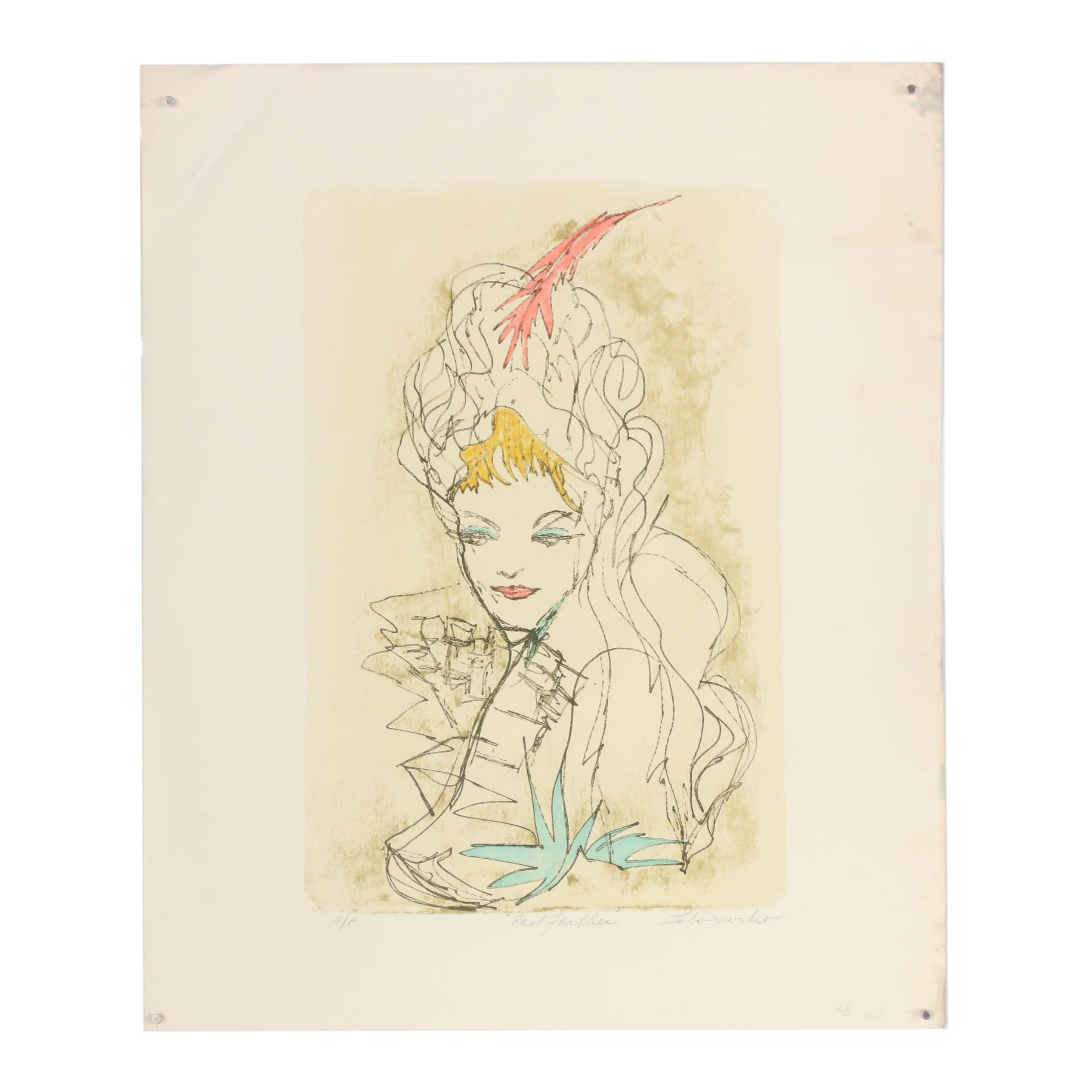 Ernest Leroy "Lobo" Nocho Artist's Proof Lithograph "Red Feather"