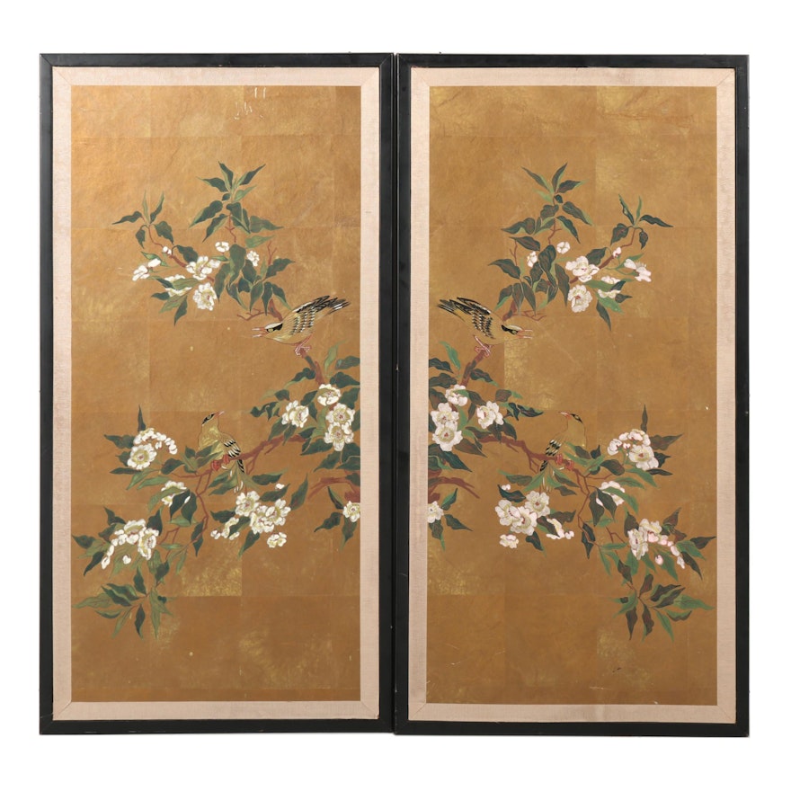 Japanese Painted Hanging Panels, Late 20th Century