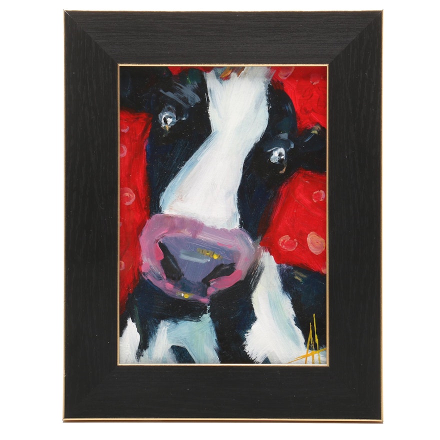 Anne Thouthip Acrylic Painting of a Cow
