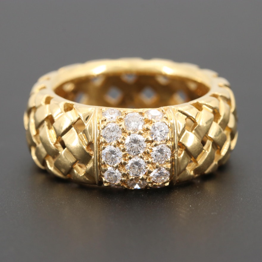 Tiffany & Co. "Vannerie" 18K Yellow Gold Diamond Ring