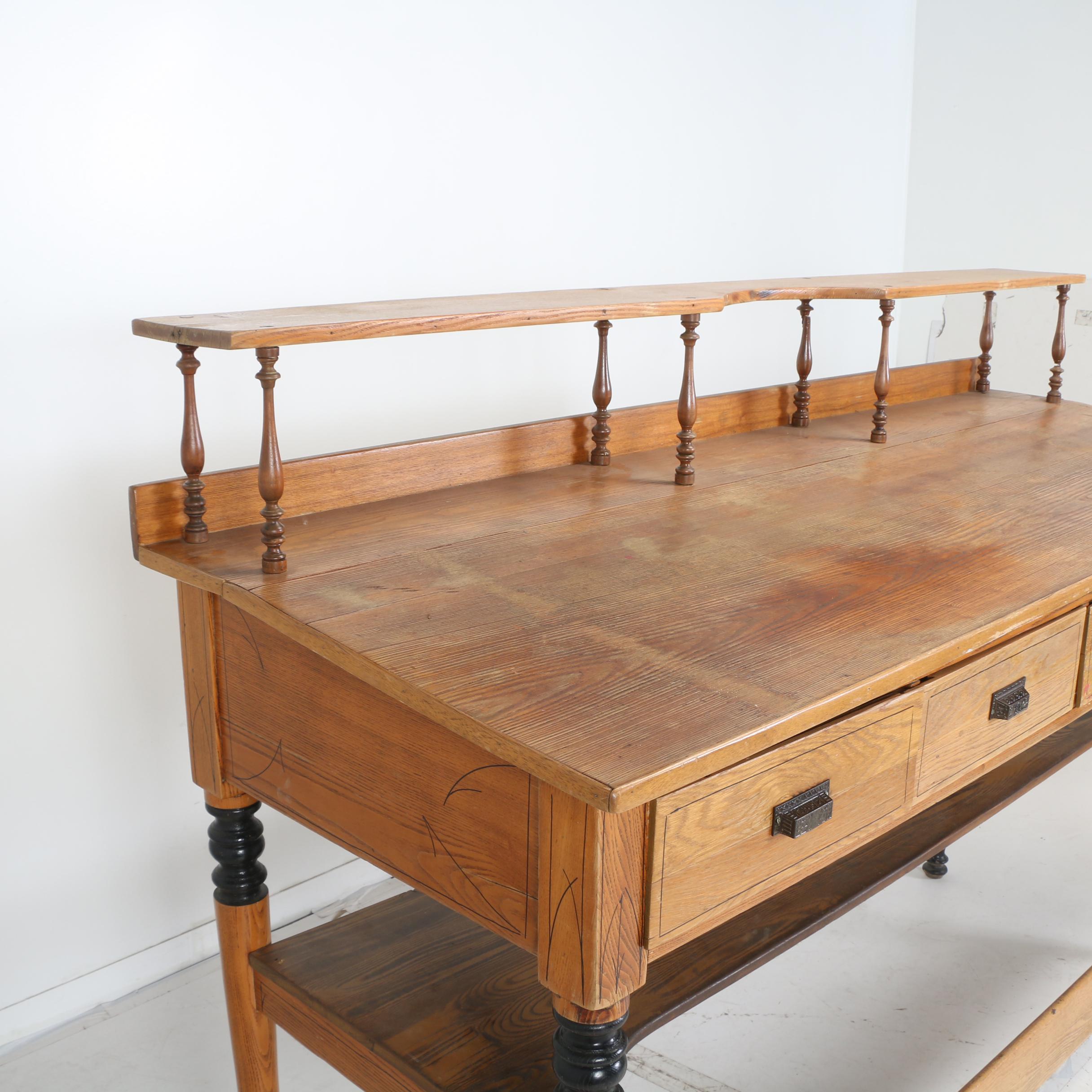 Oversized Oak Train Station Desk, Norfolk & Western Railway, Early 20th Century