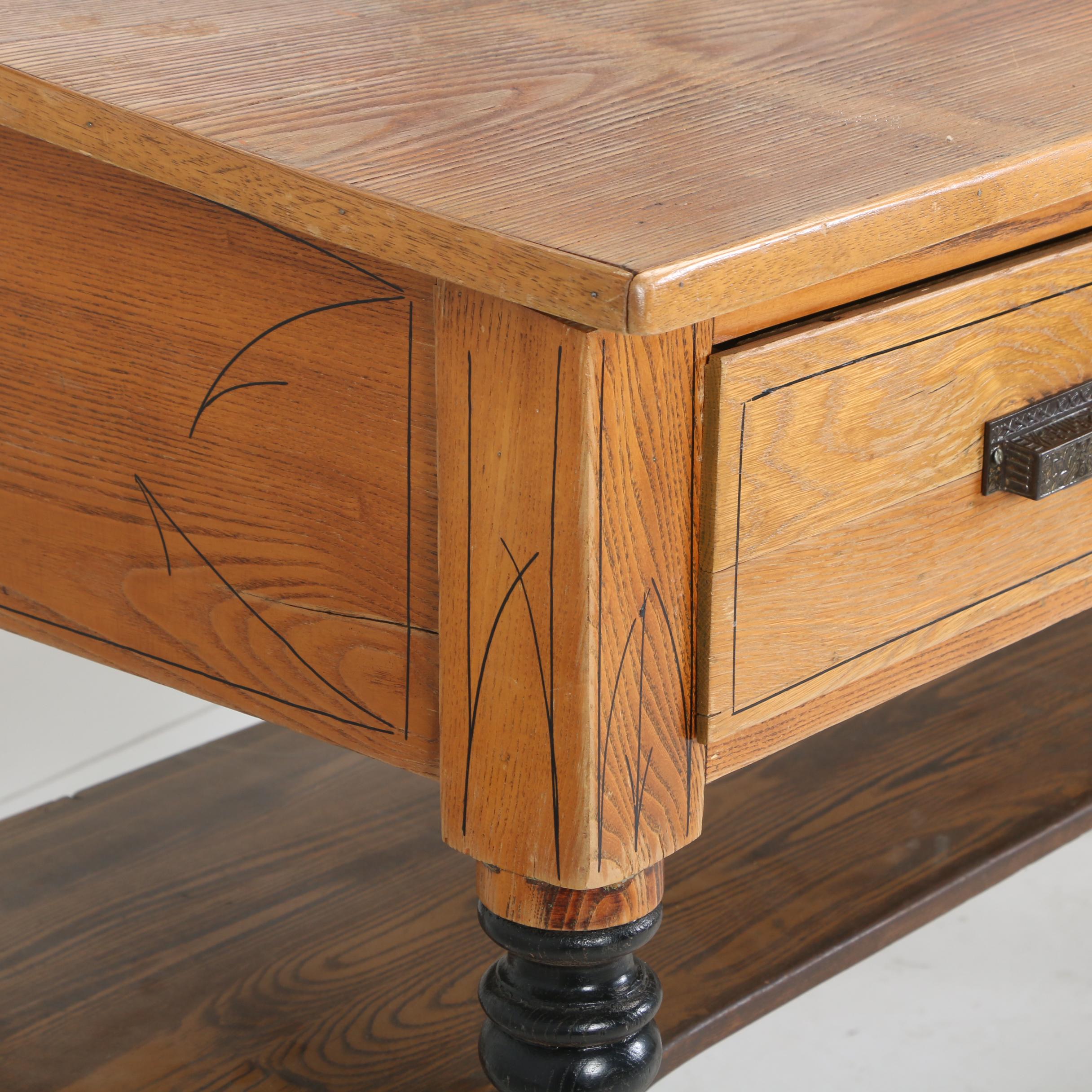 Oversized Oak Train Station Desk, Norfolk & Western Railway, Early 20th Century