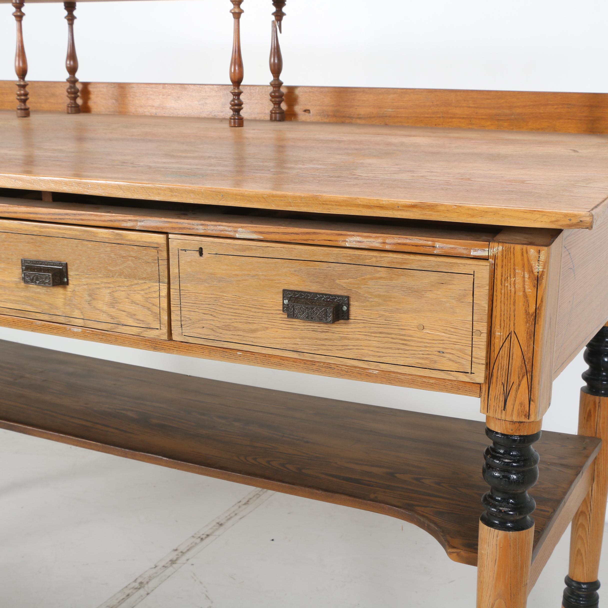 Oversized Oak Train Station Desk, Norfolk & Western Railway, Early 20th Century