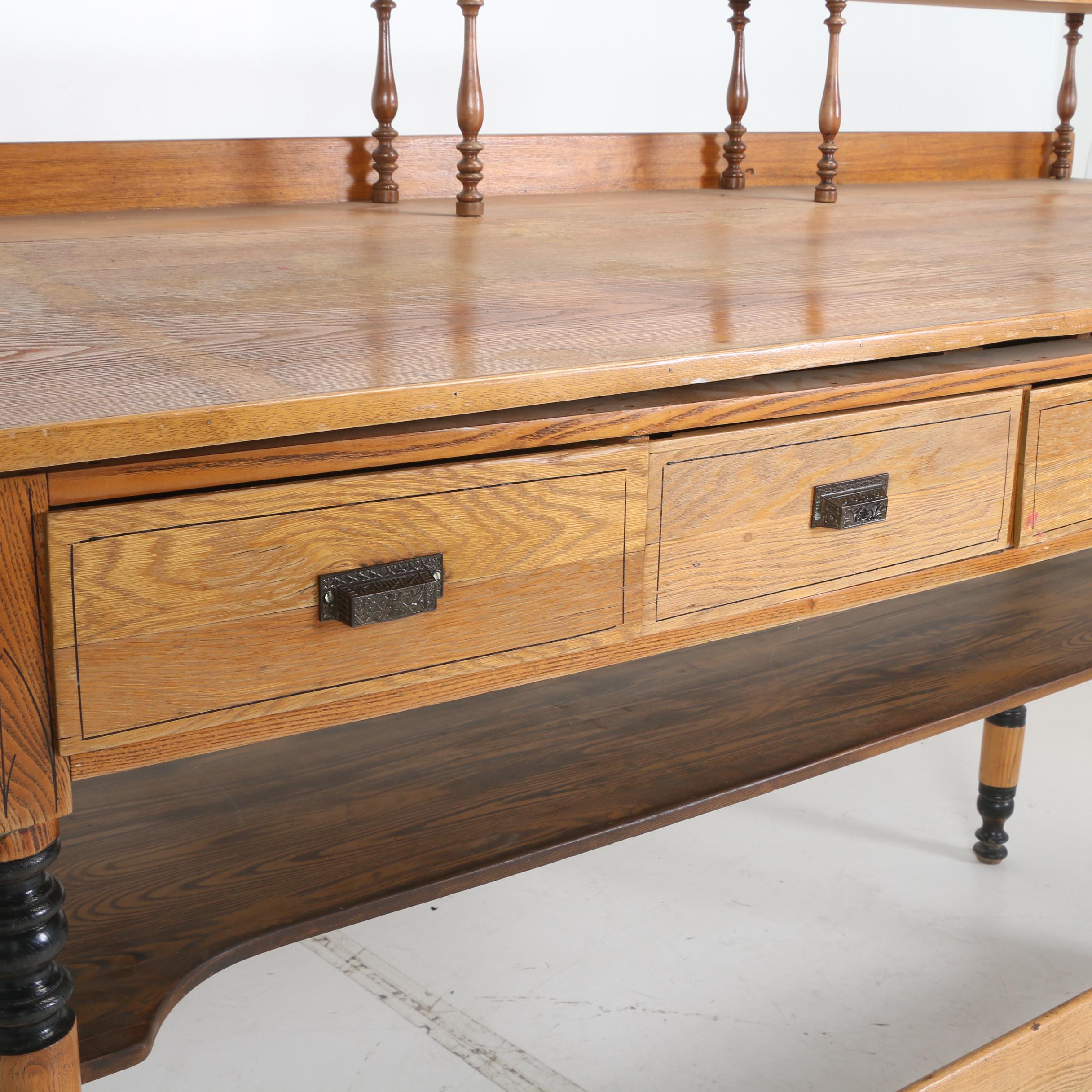 Oversized Oak Train Station Desk, Norfolk & Western Railway, Early 20th Century