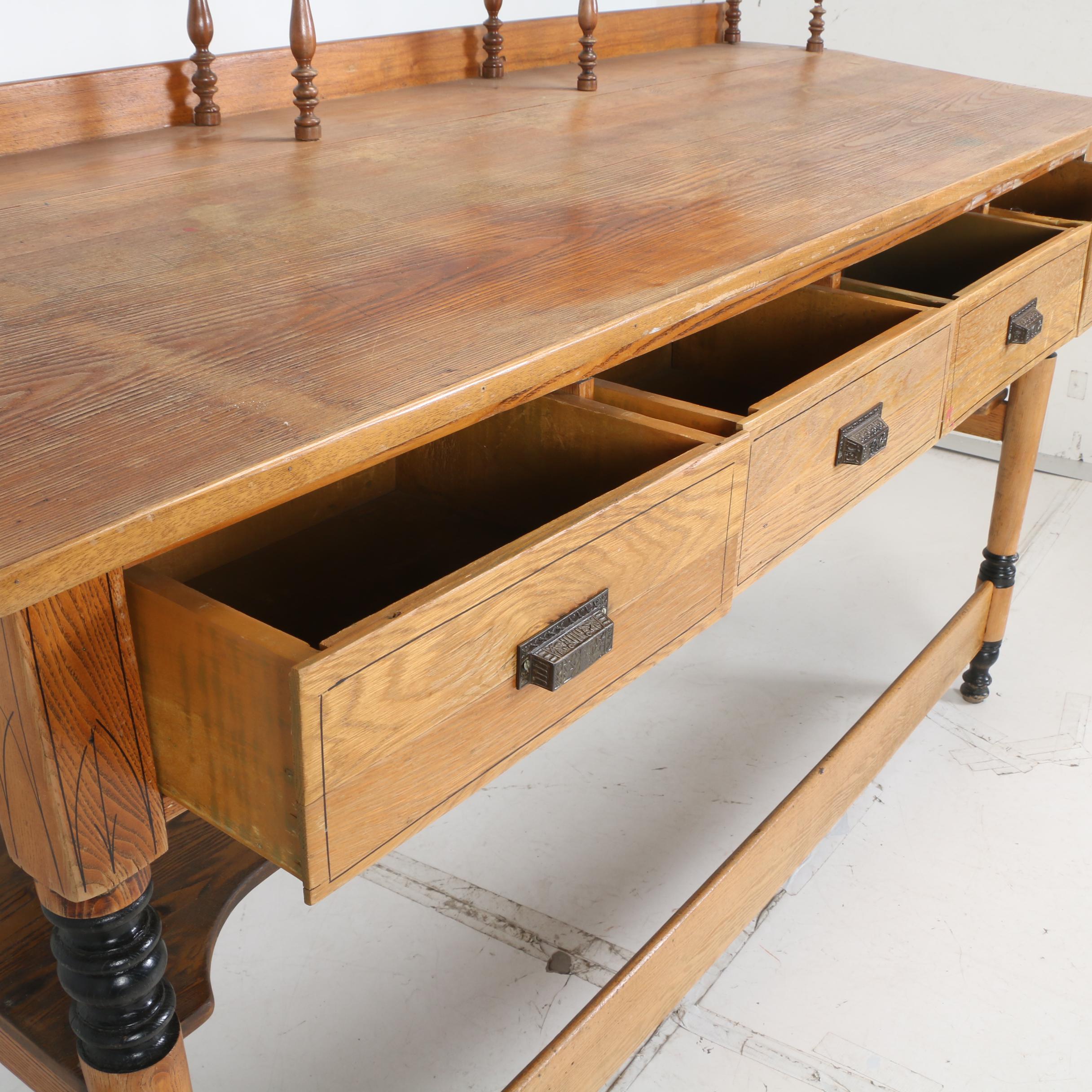 Oversized Oak Train Station Desk, Norfolk & Western Railway, Early 20th Century