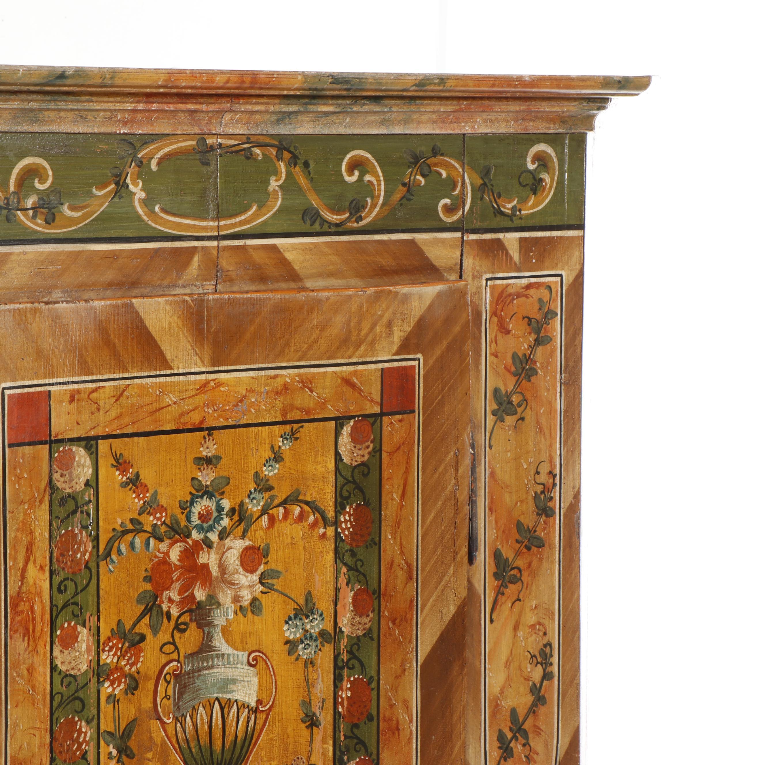Scandinavian Ornate Hand-Painted Pine Armoire, 1860-1870s