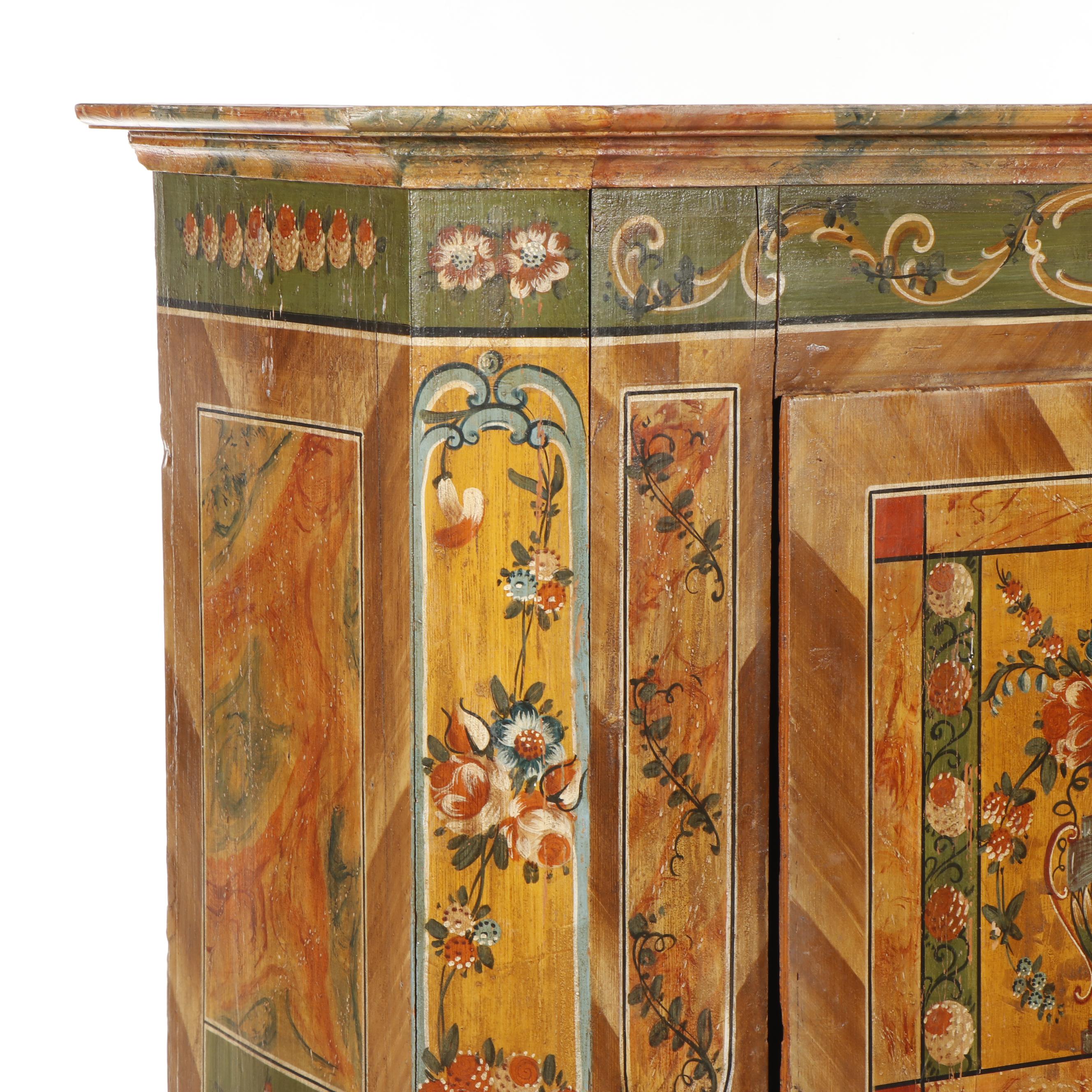 Scandinavian Ornate Hand-Painted Pine Armoire, 1860-1870s