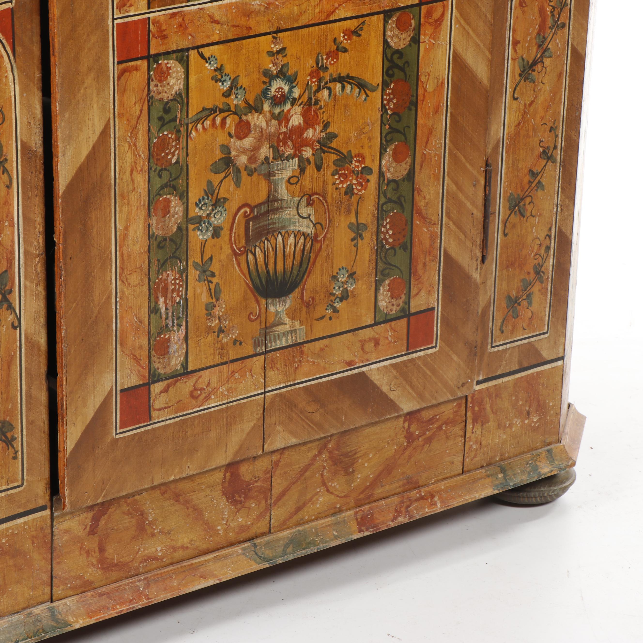 Scandinavian Ornate Hand-Painted Pine Armoire, 1860-1870s