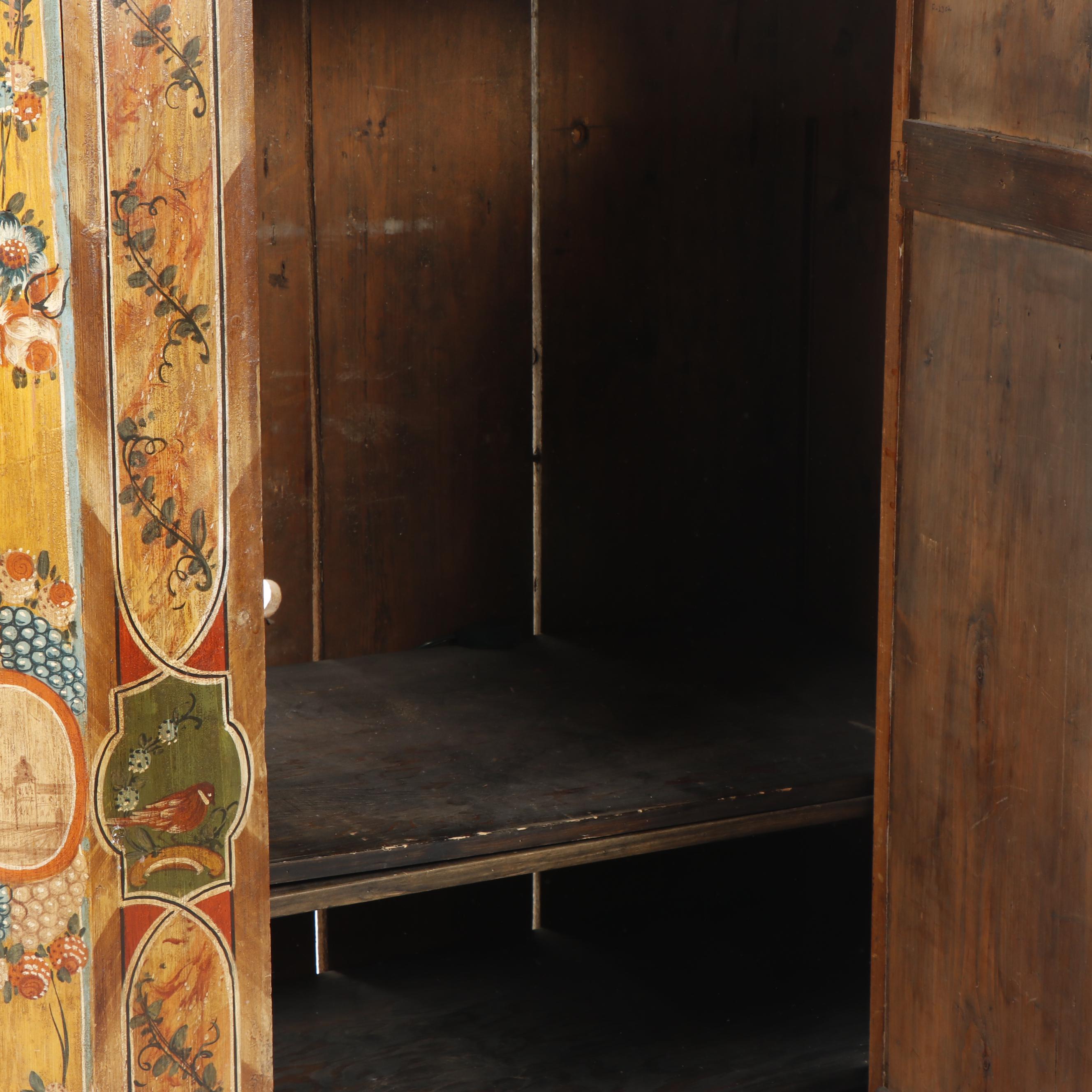 Scandinavian Ornate Hand-Painted Pine Armoire, 1860-1870s