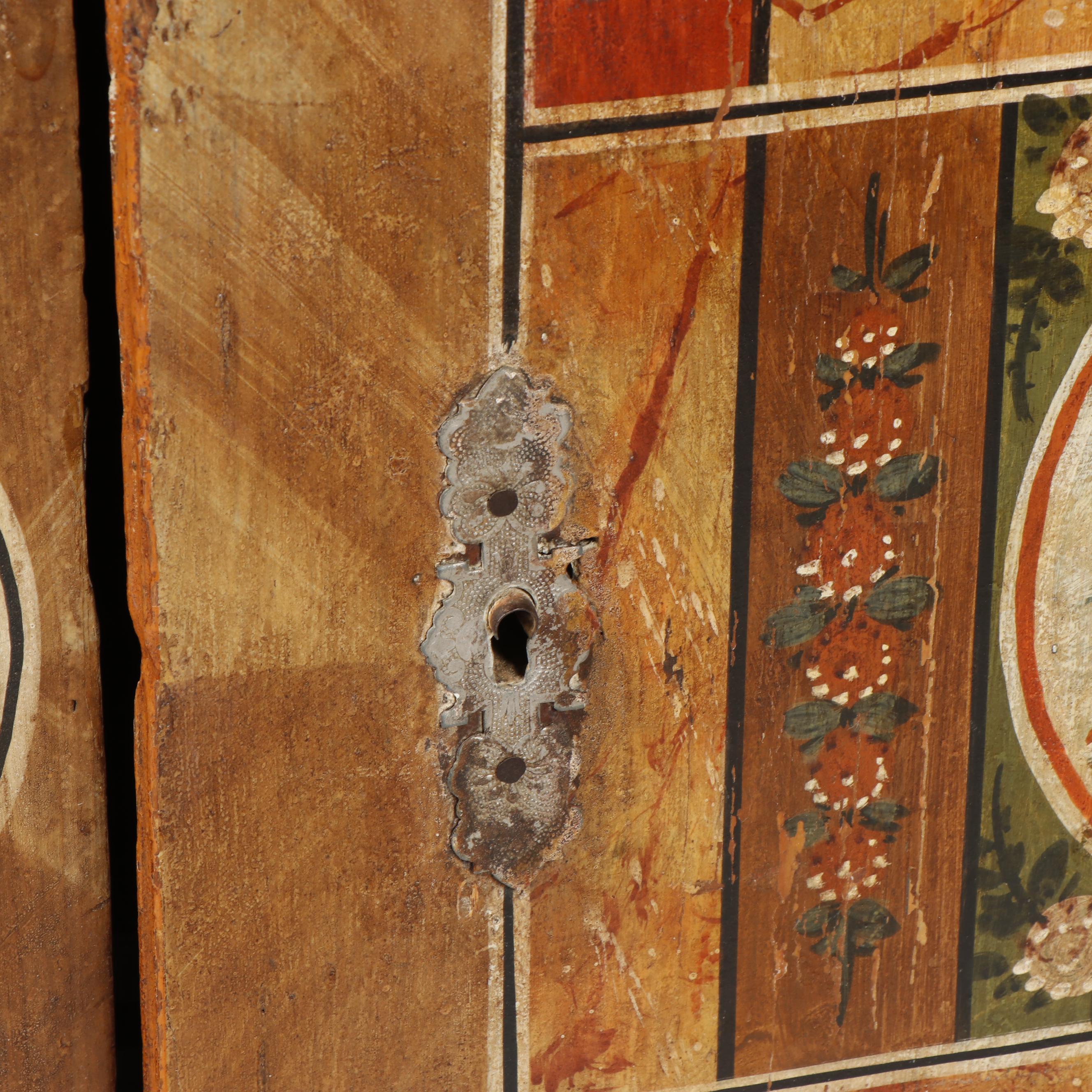 Scandinavian Ornate Hand-Painted Pine Armoire, 1860-1870s