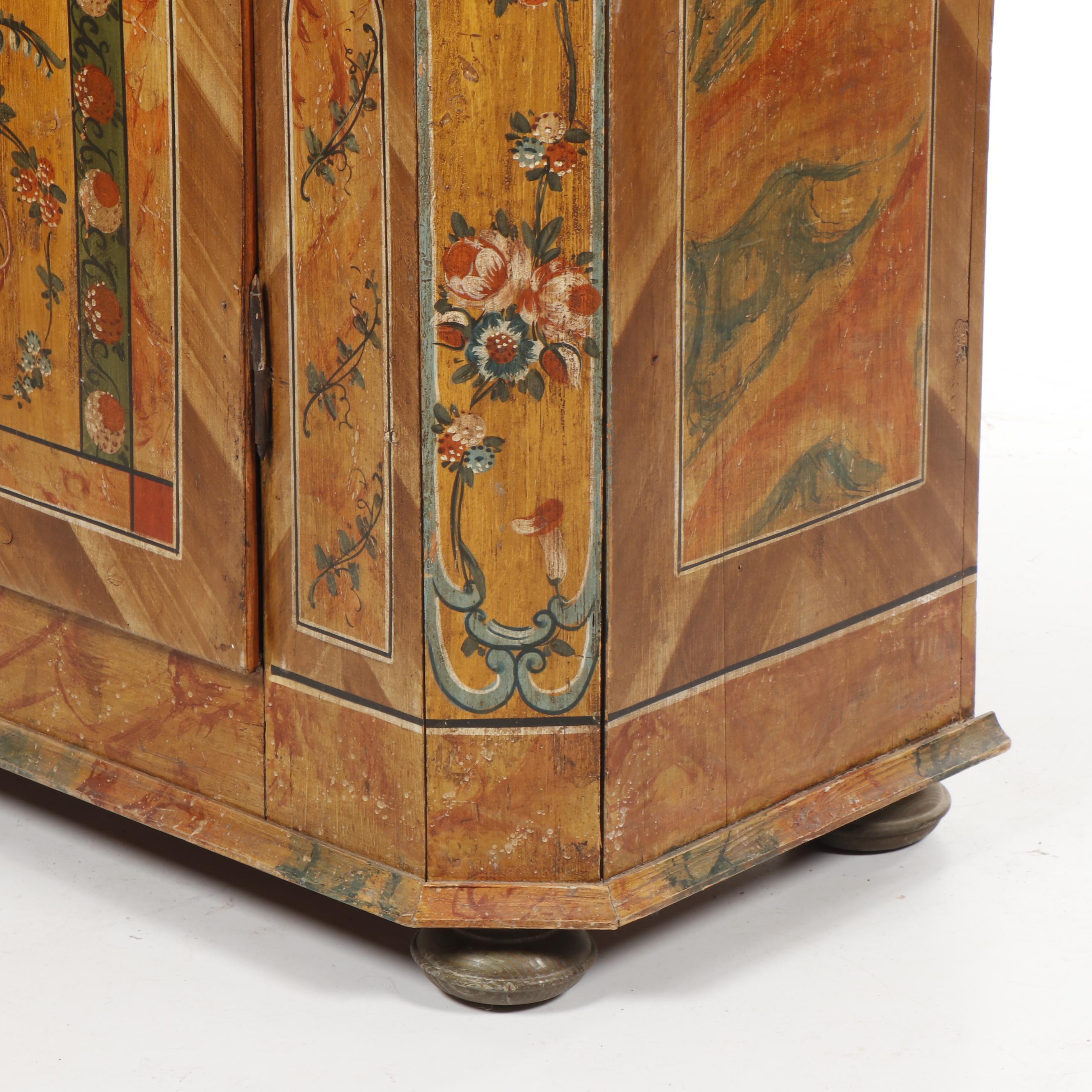 Scandinavian Ornate Hand-Painted Pine Armoire, 1860-1870s