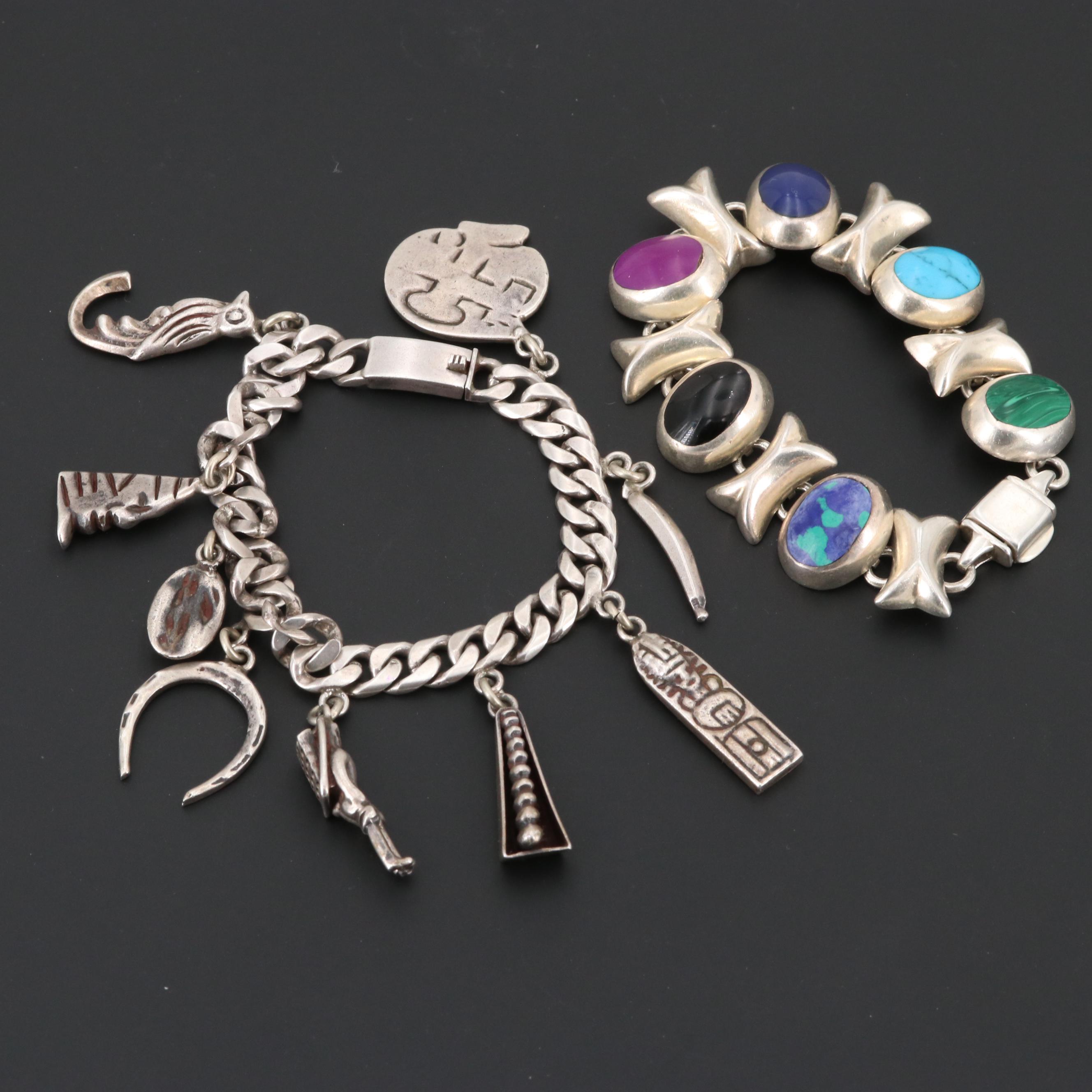 Mexican Sterling Silver Bracelets Including Imitation Gemstones