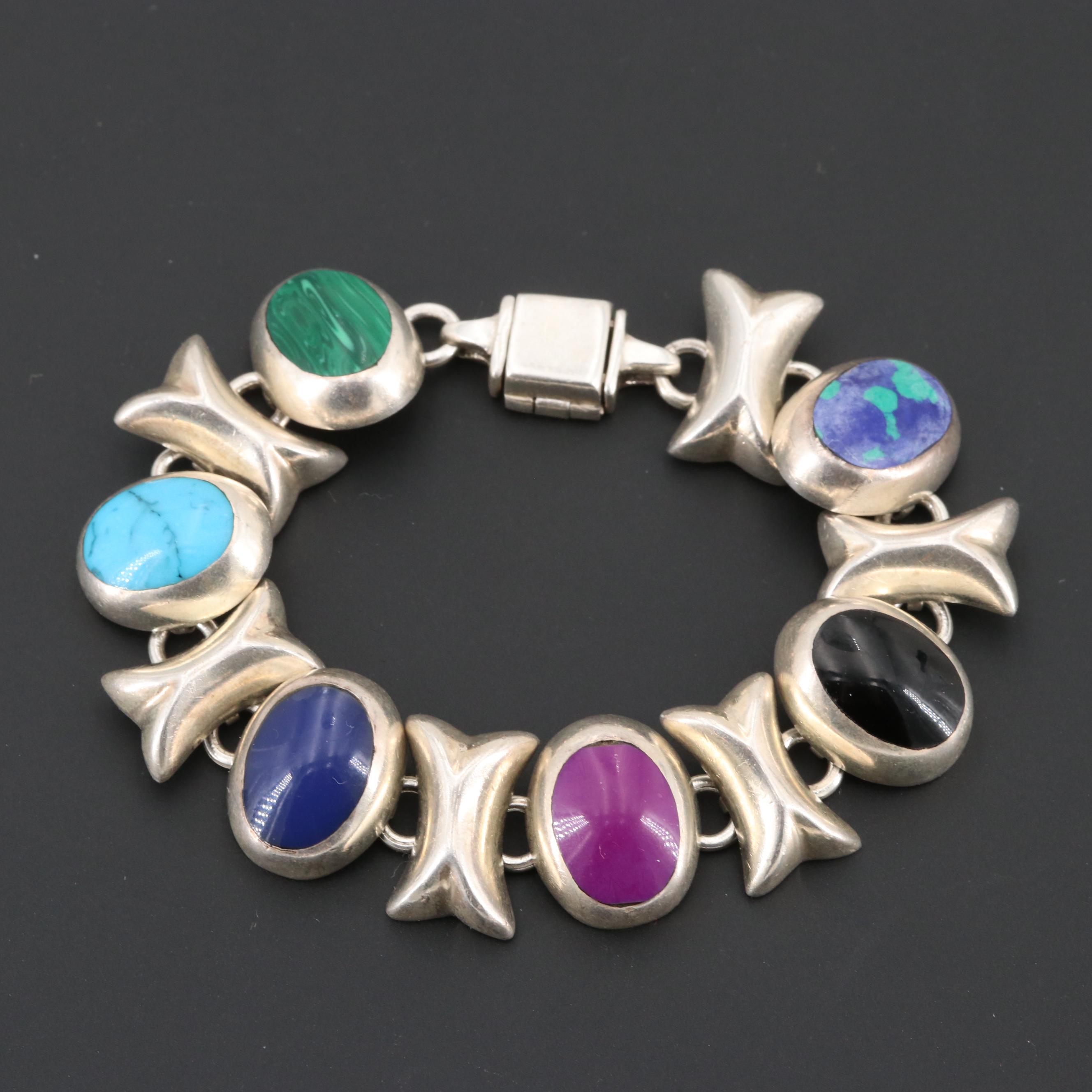 Mexican Sterling Silver Bracelets Including Imitation Gemstones