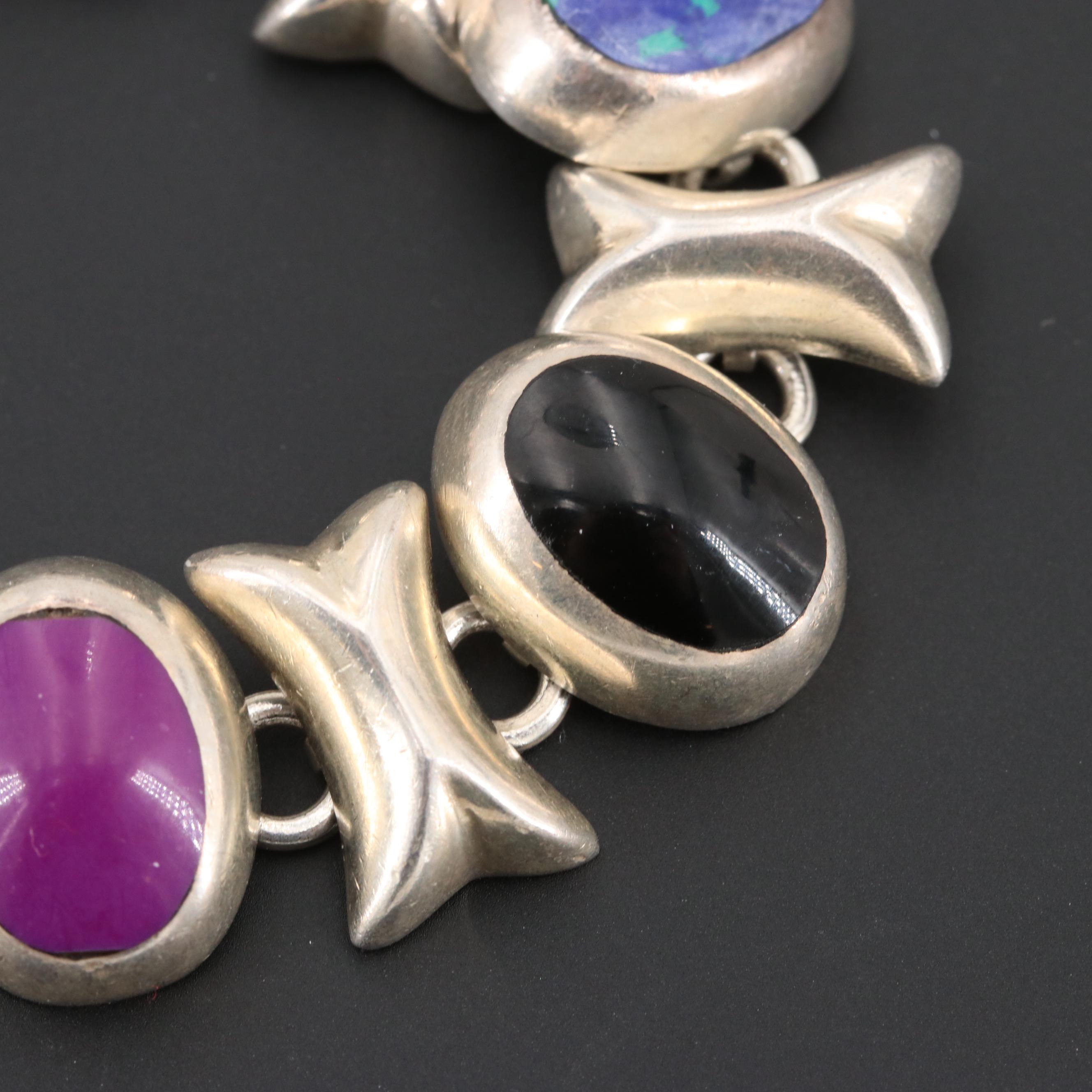 Mexican Sterling Silver Bracelets Including Imitation Gemstones