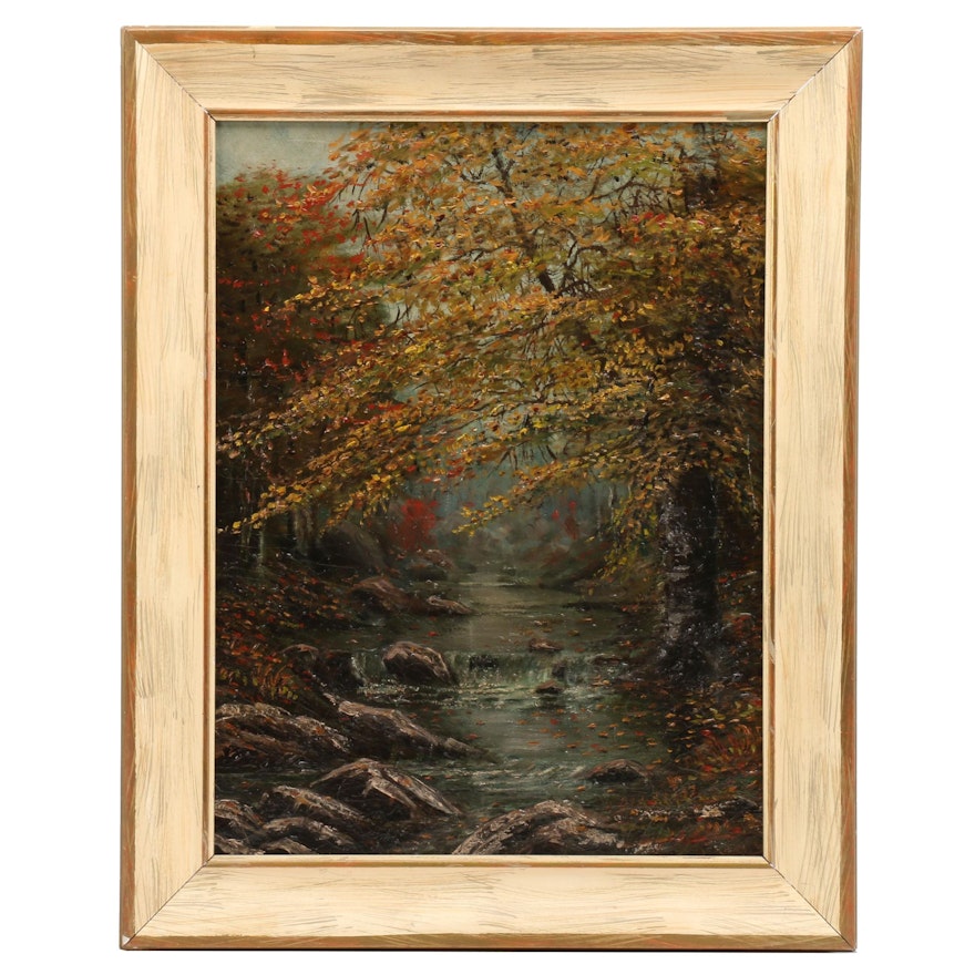 Attributed to A.A. Van Buren Oil Painting "Woodland Brook"