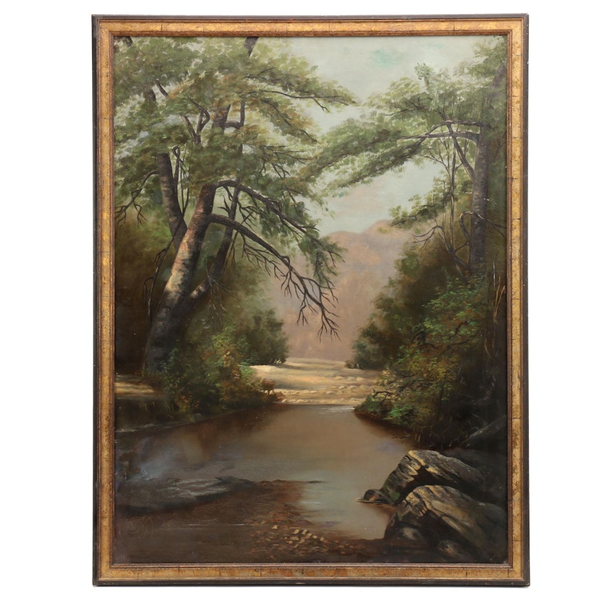 Early 19th Wooded Landscape Oil Painting