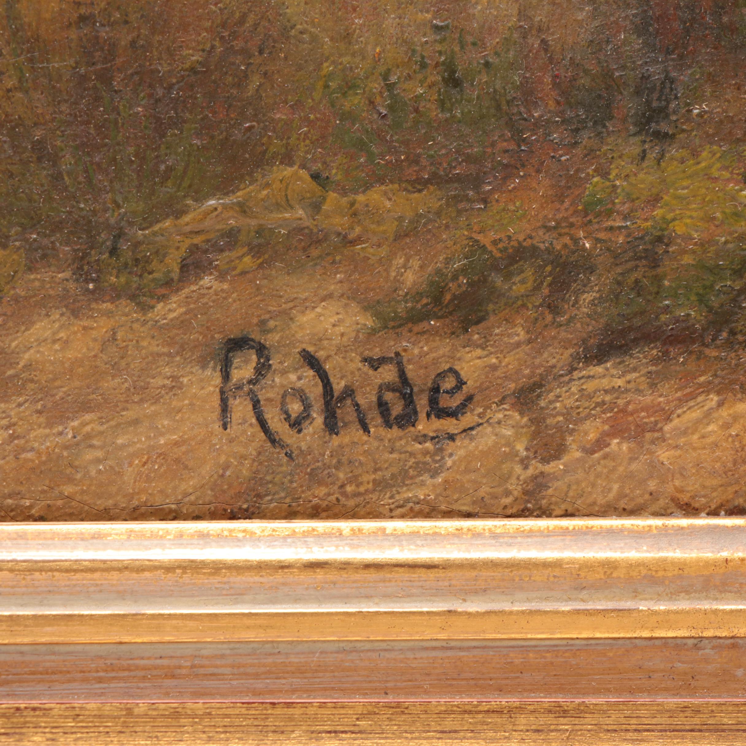 19th Century Herman Rohde Grazing Flock Oil Painting