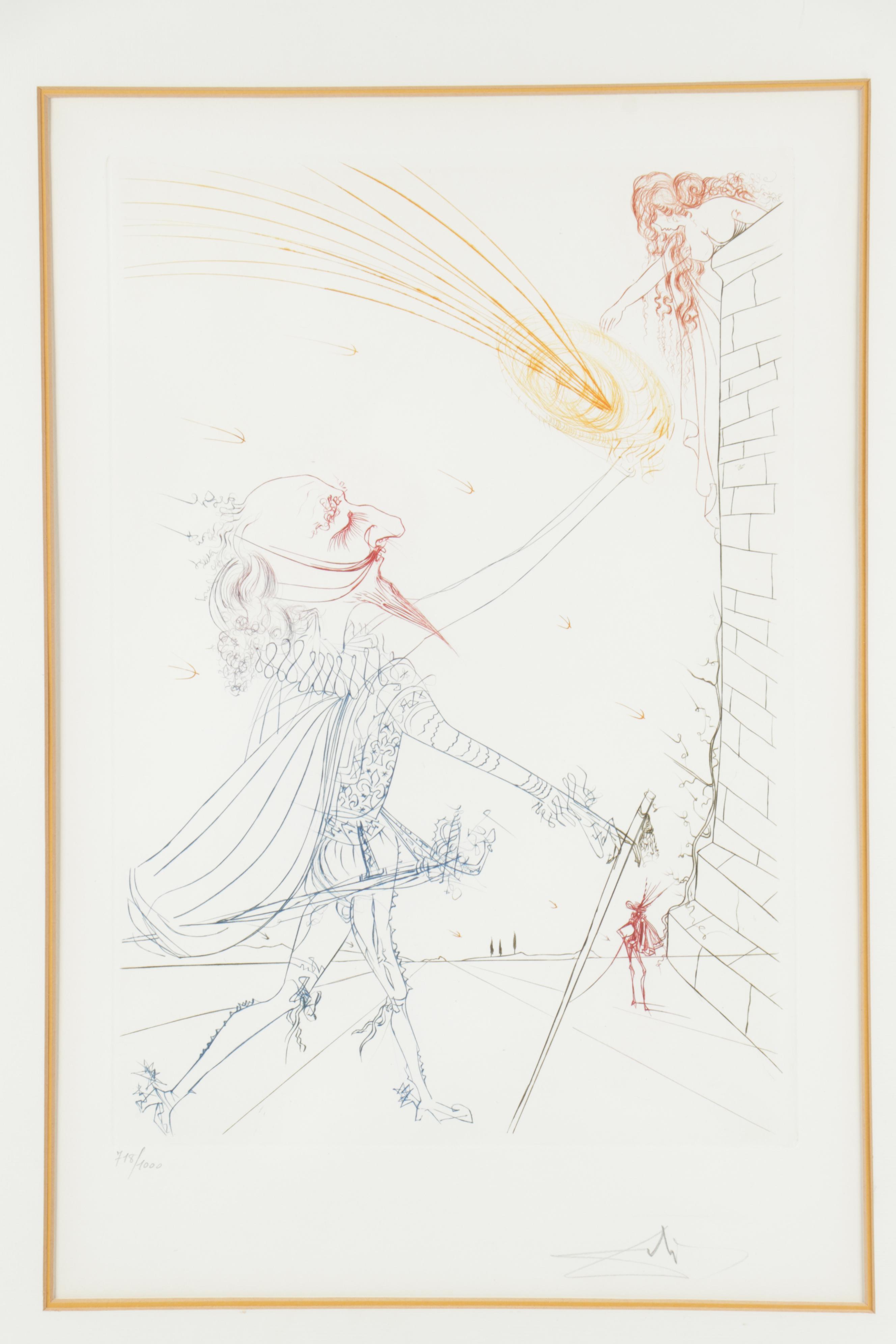 Salvador Dalí Colored Etching "Famous Loves: Cyrano de Bergerac and Roxanne"