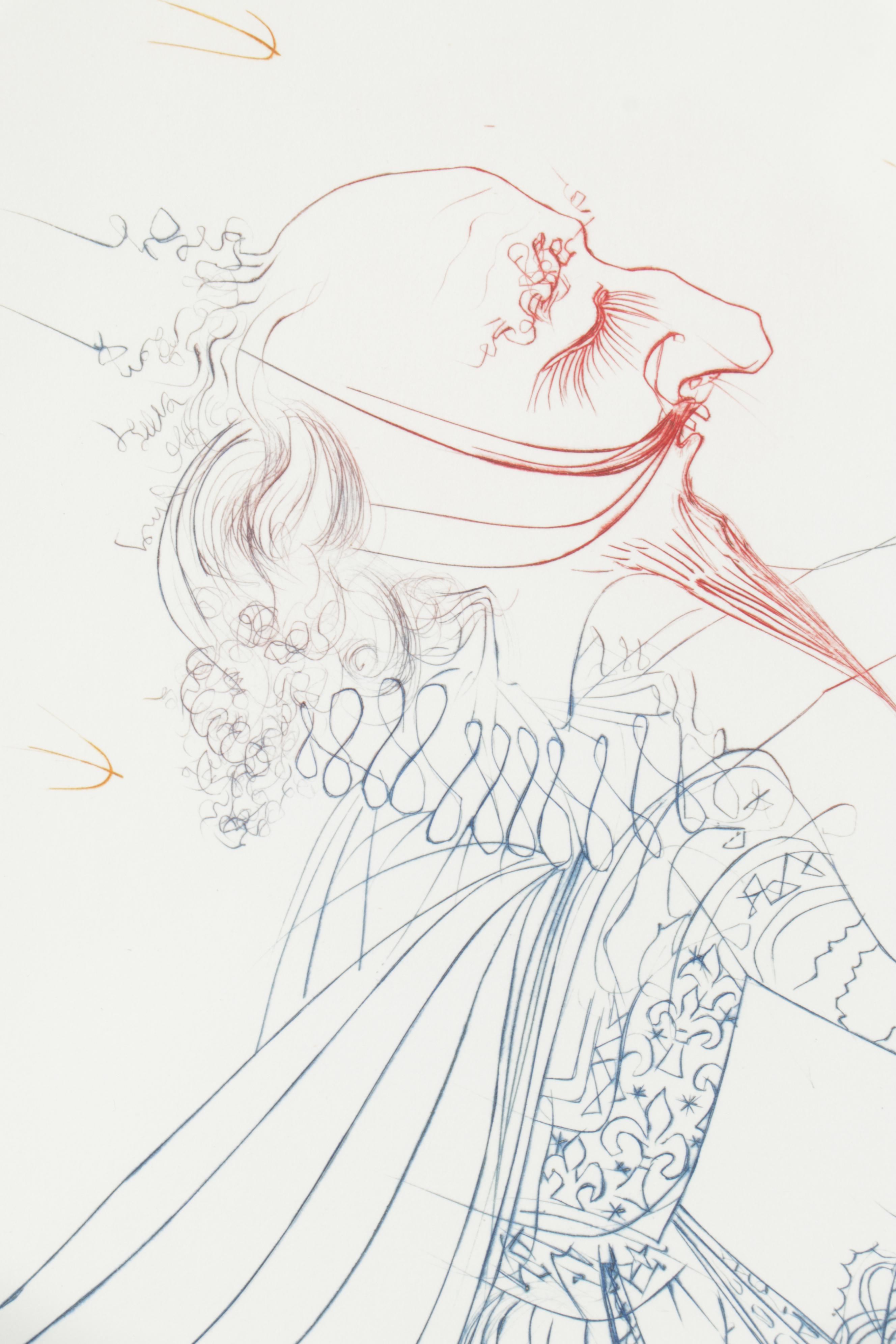 Salvador Dalí Colored Etching "Famous Loves: Cyrano de Bergerac and Roxanne"