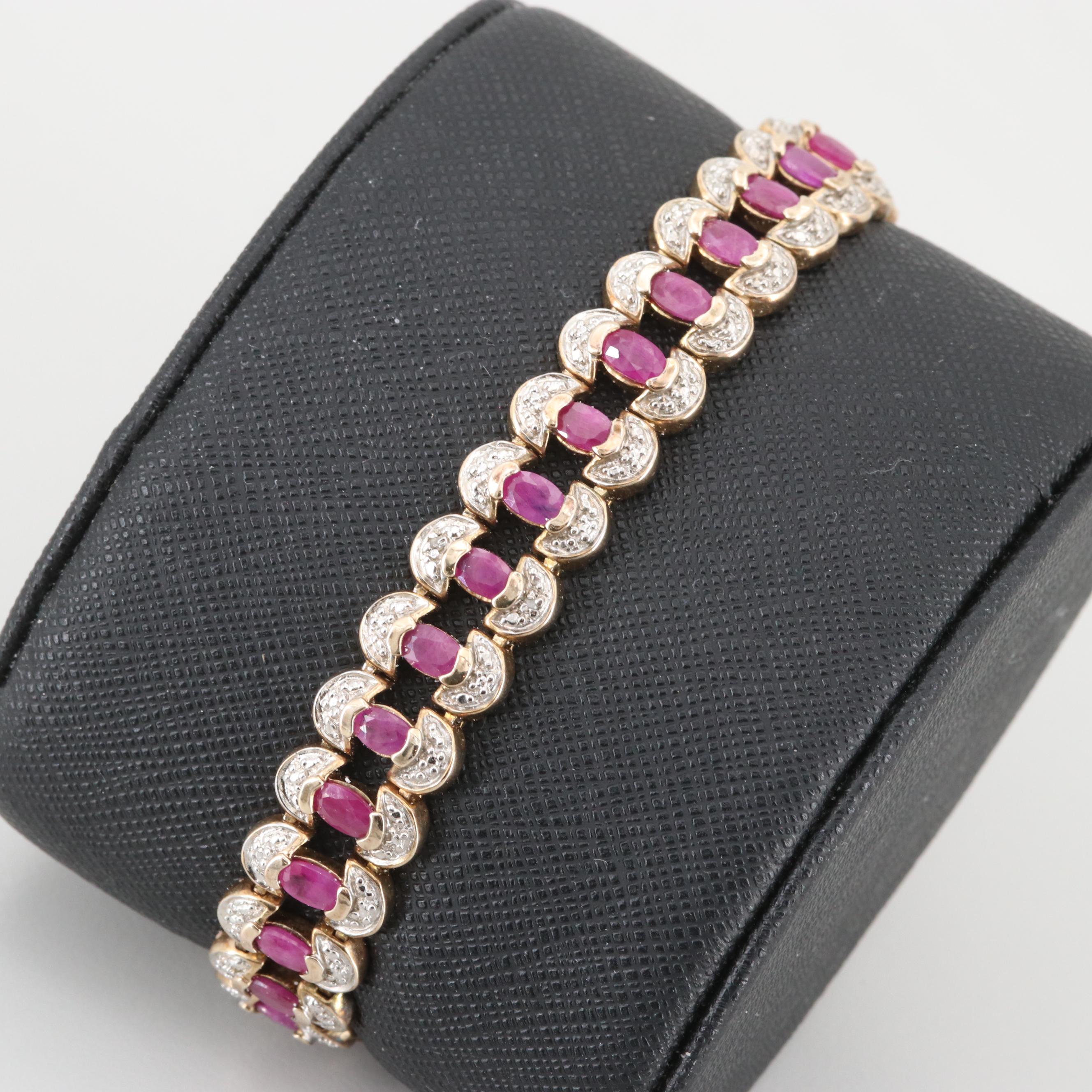 Sterling Silver Ruby and Diamond Bracelet