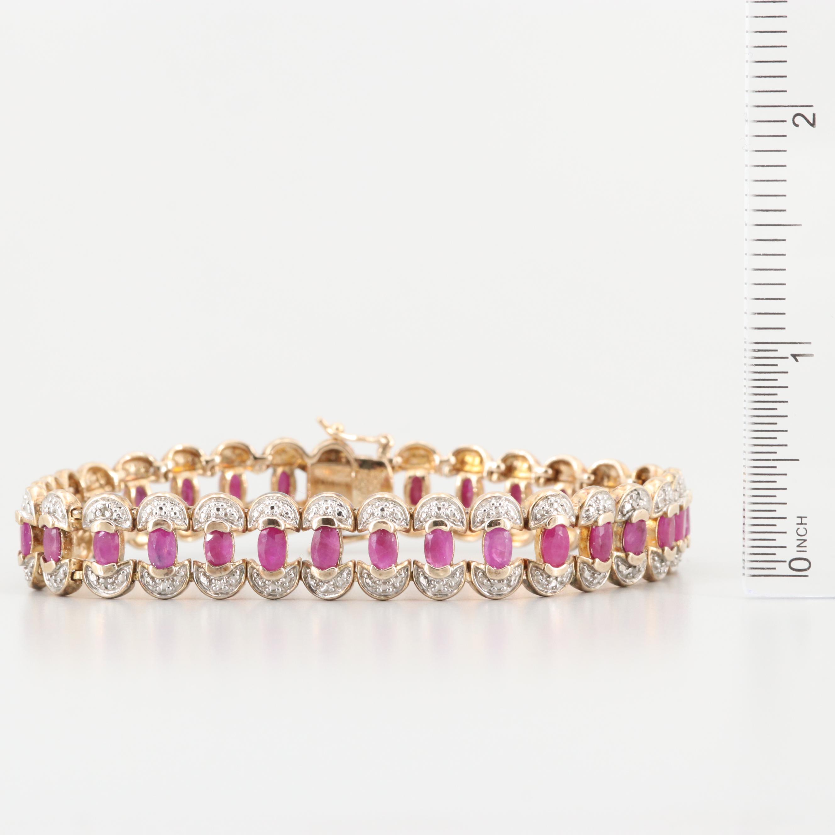 Sterling Silver Ruby and Diamond Bracelet