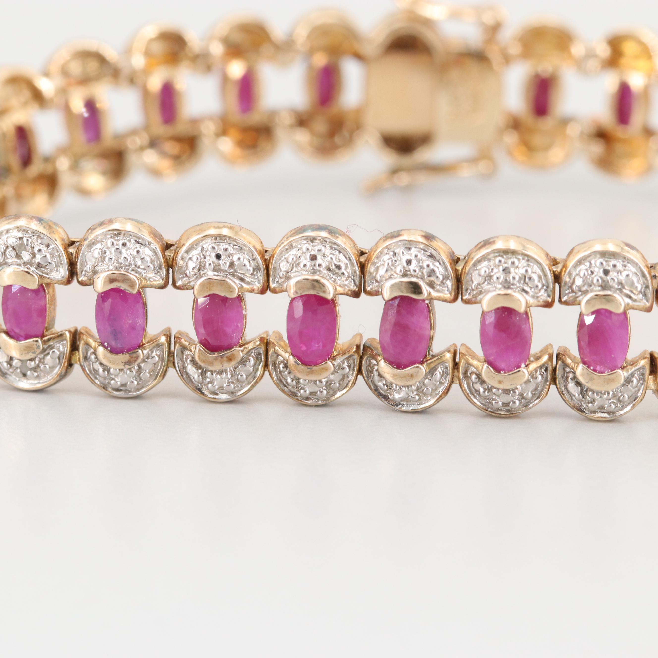 Sterling Silver Ruby and Diamond Bracelet