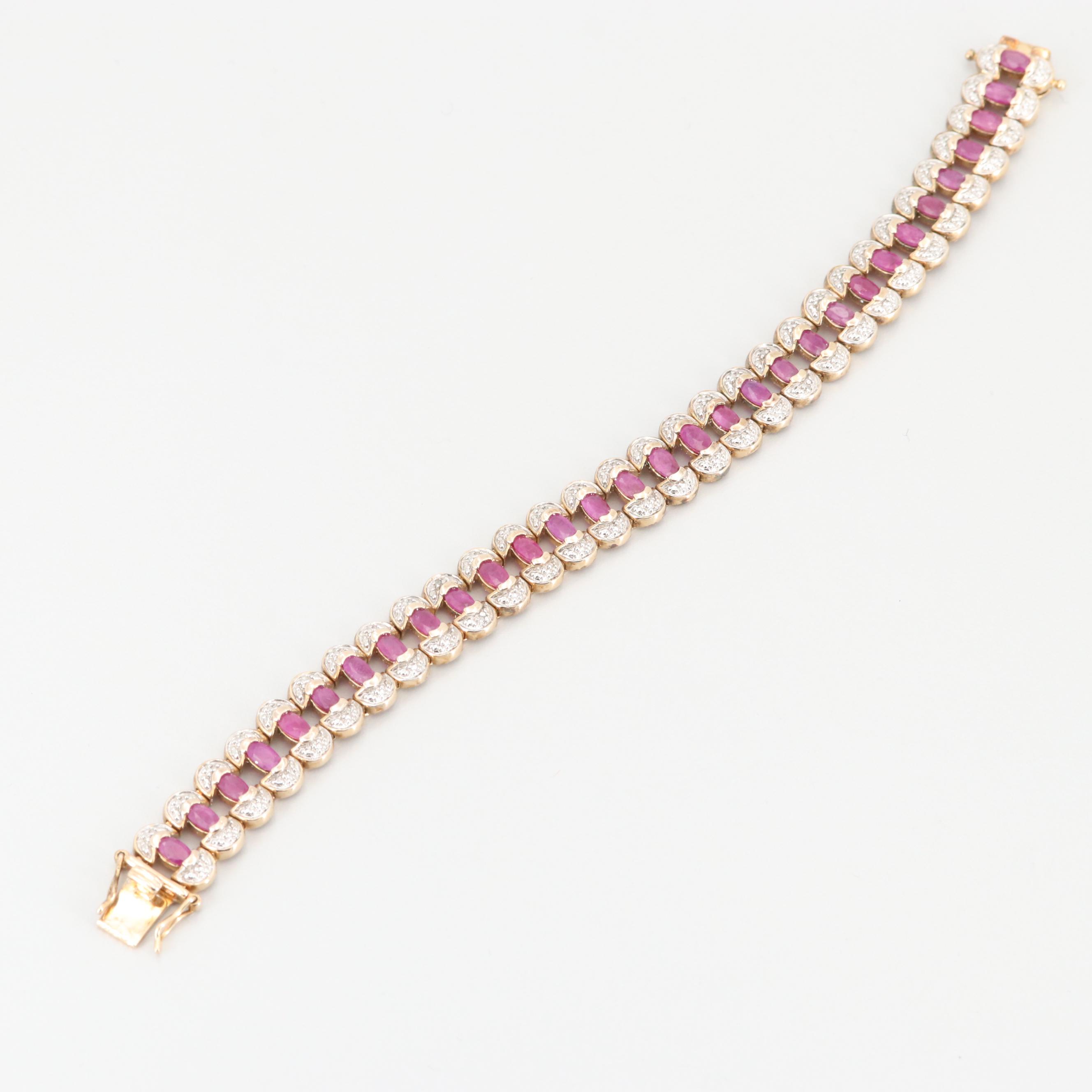 Sterling Silver Ruby and Diamond Bracelet