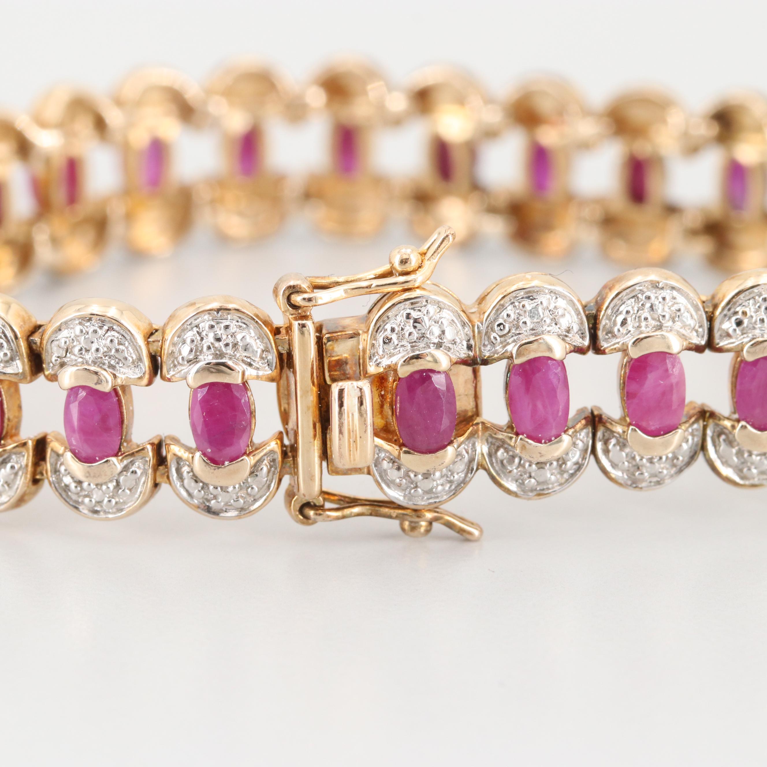 Sterling Silver Ruby and Diamond Bracelet