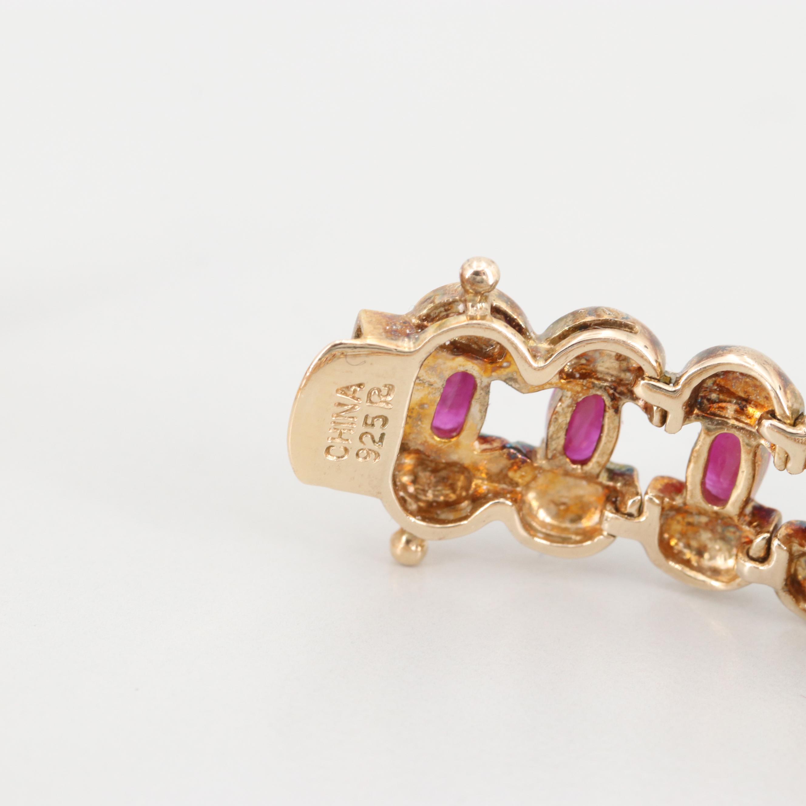 Sterling Silver Ruby and Diamond Bracelet