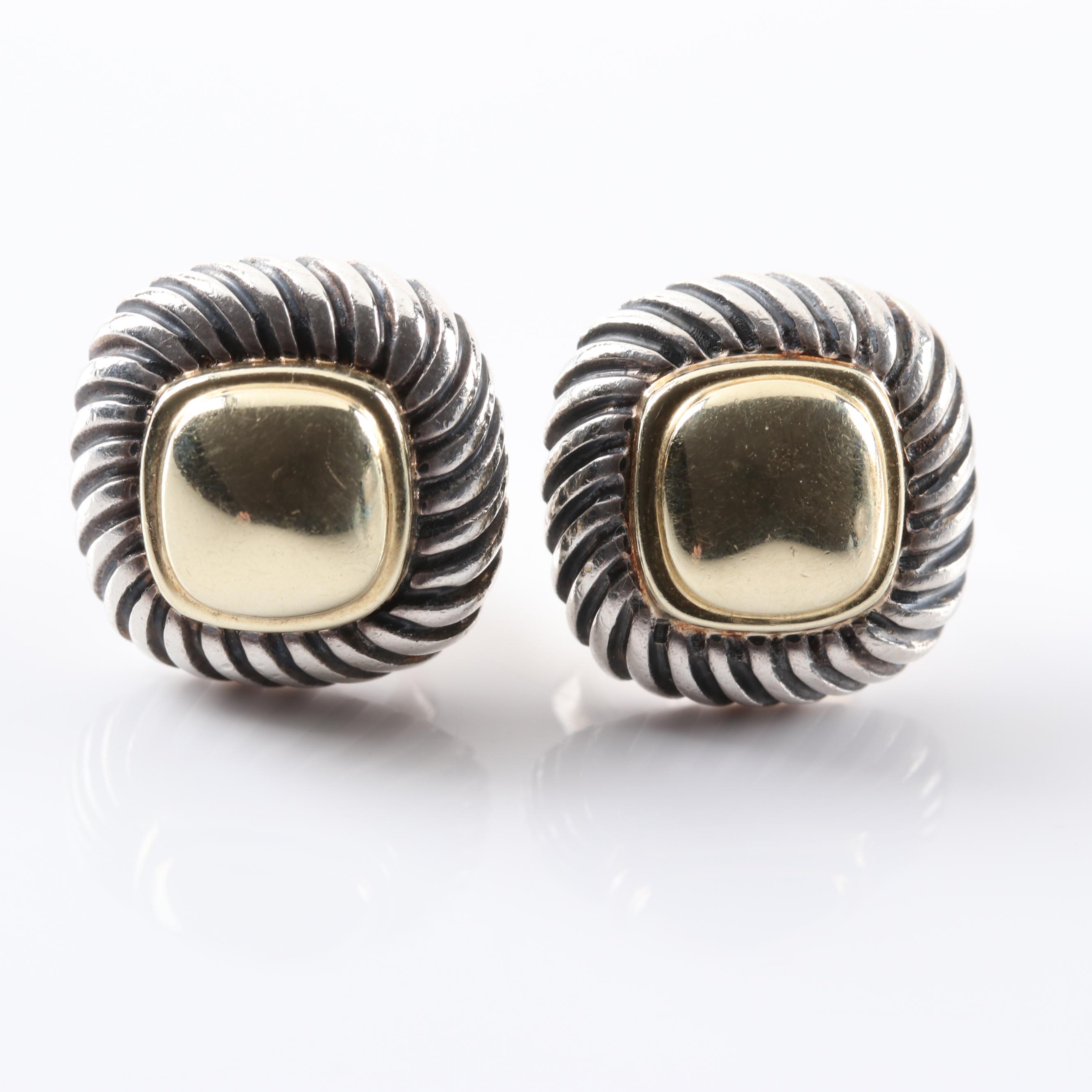 David Yurman 14K Yellow Gold and Sterling Silver Cable Button Earrings