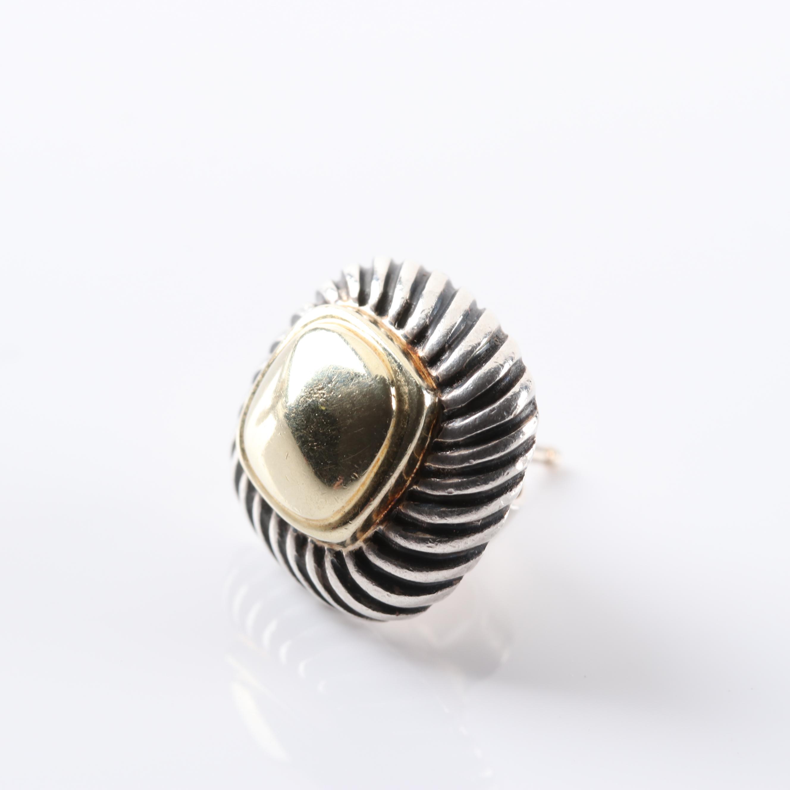 David Yurman 14K Yellow Gold and Sterling Silver Cable Button Earrings