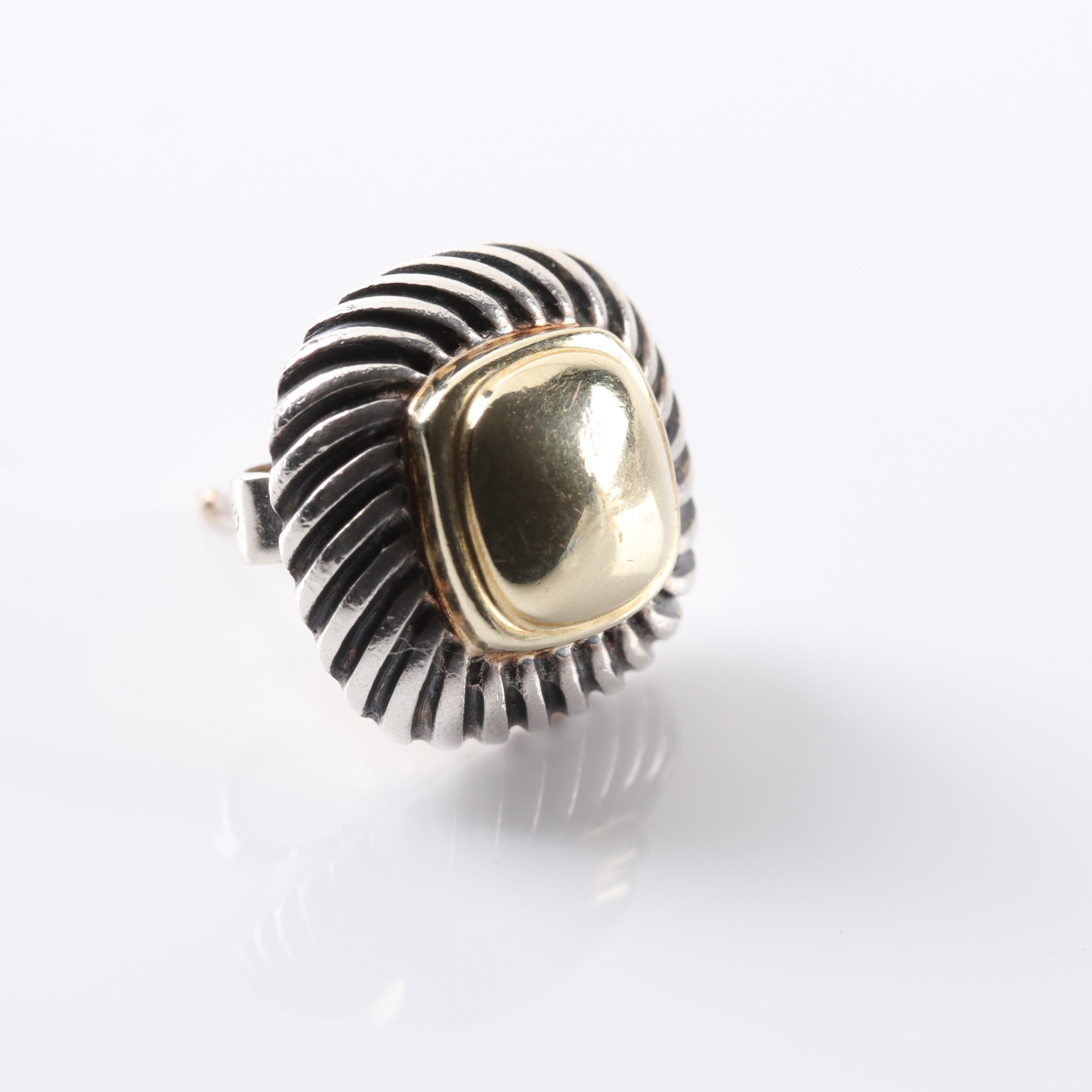 David Yurman 14K Yellow Gold and Sterling Silver Cable Button Earrings