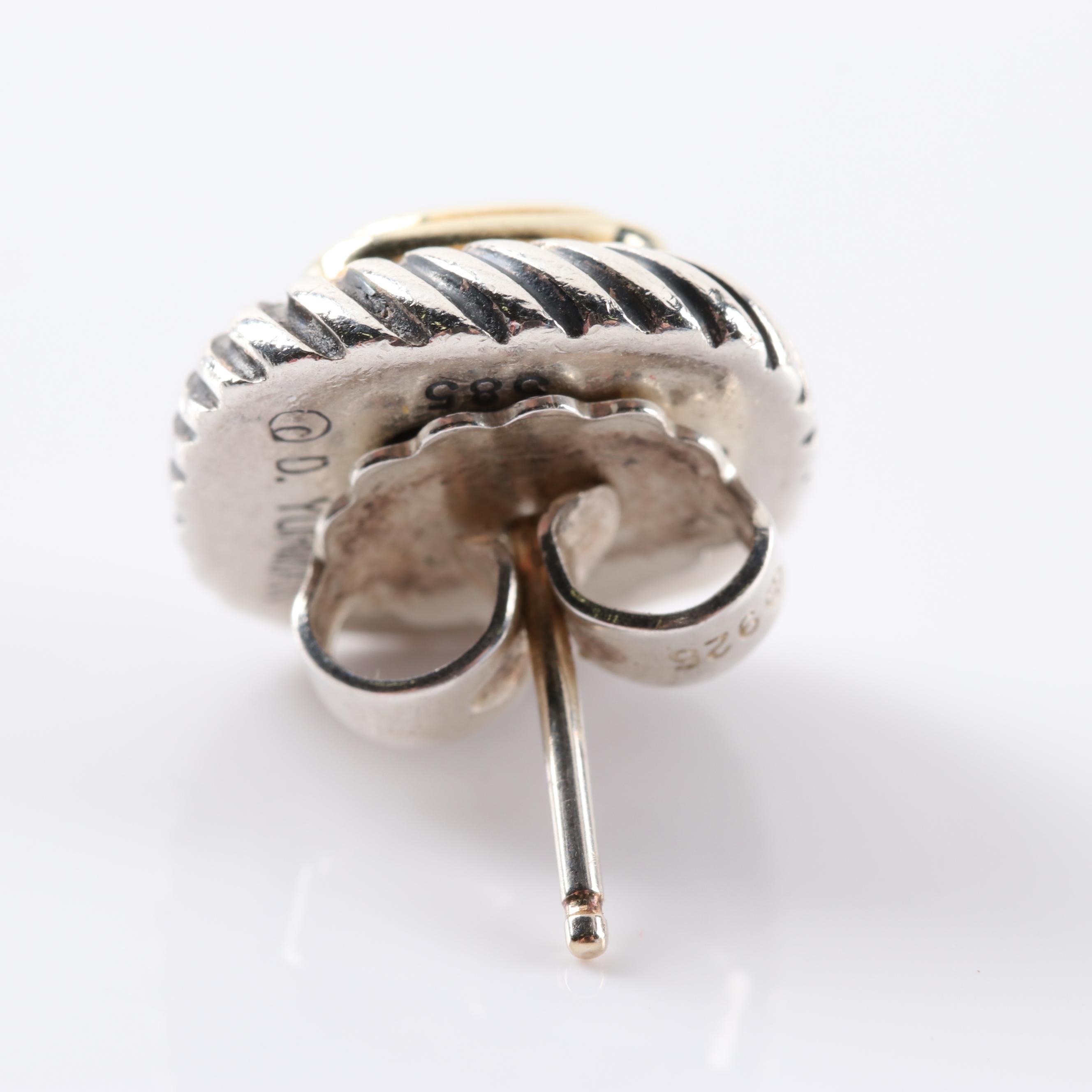 David Yurman 14K Yellow Gold and Sterling Silver Cable Button Earrings