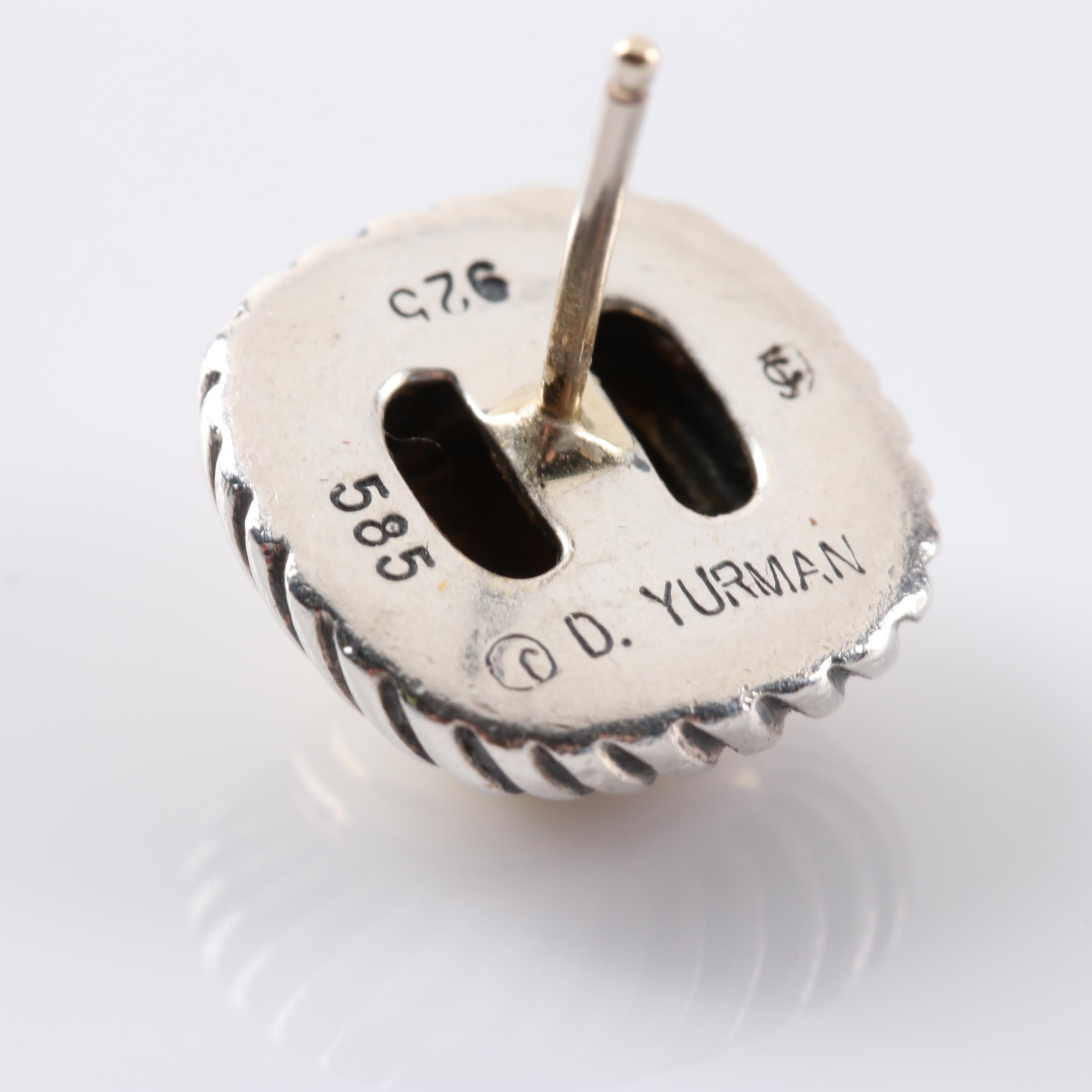 David Yurman 14K Yellow Gold and Sterling Silver Cable Button Earrings