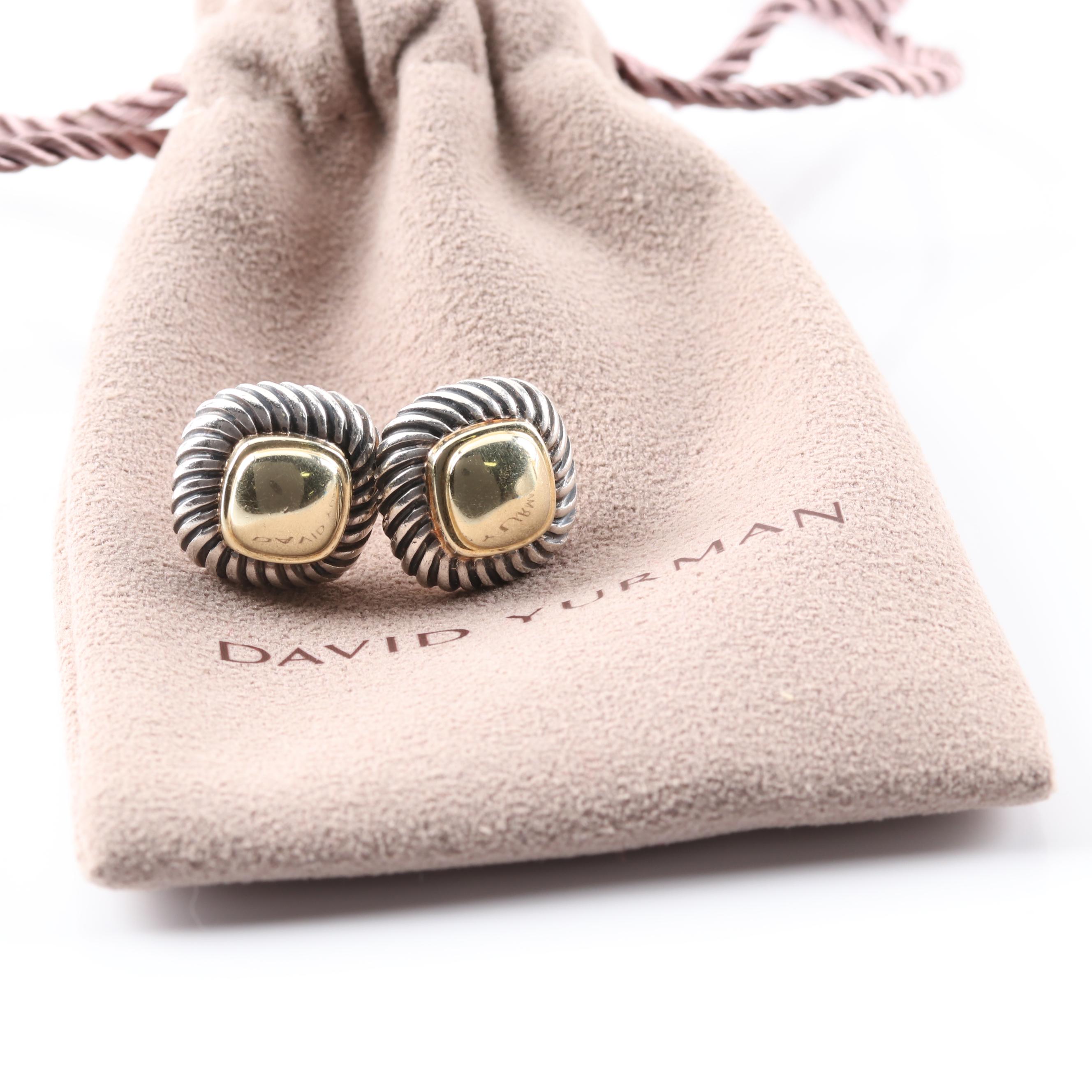 David Yurman 14K Yellow Gold and Sterling Silver Cable Button Earrings