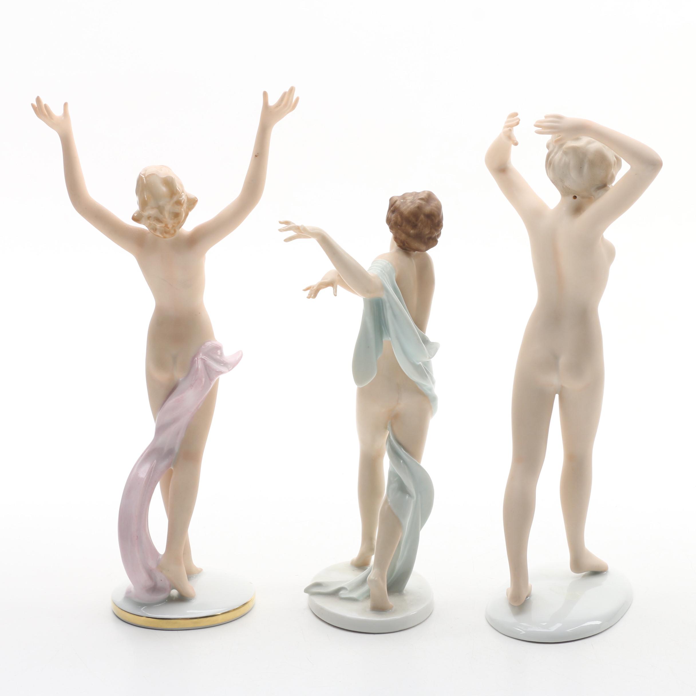German Porcelain Nude Figurines featuring Rosenthal and Wallendorfer Porzellan