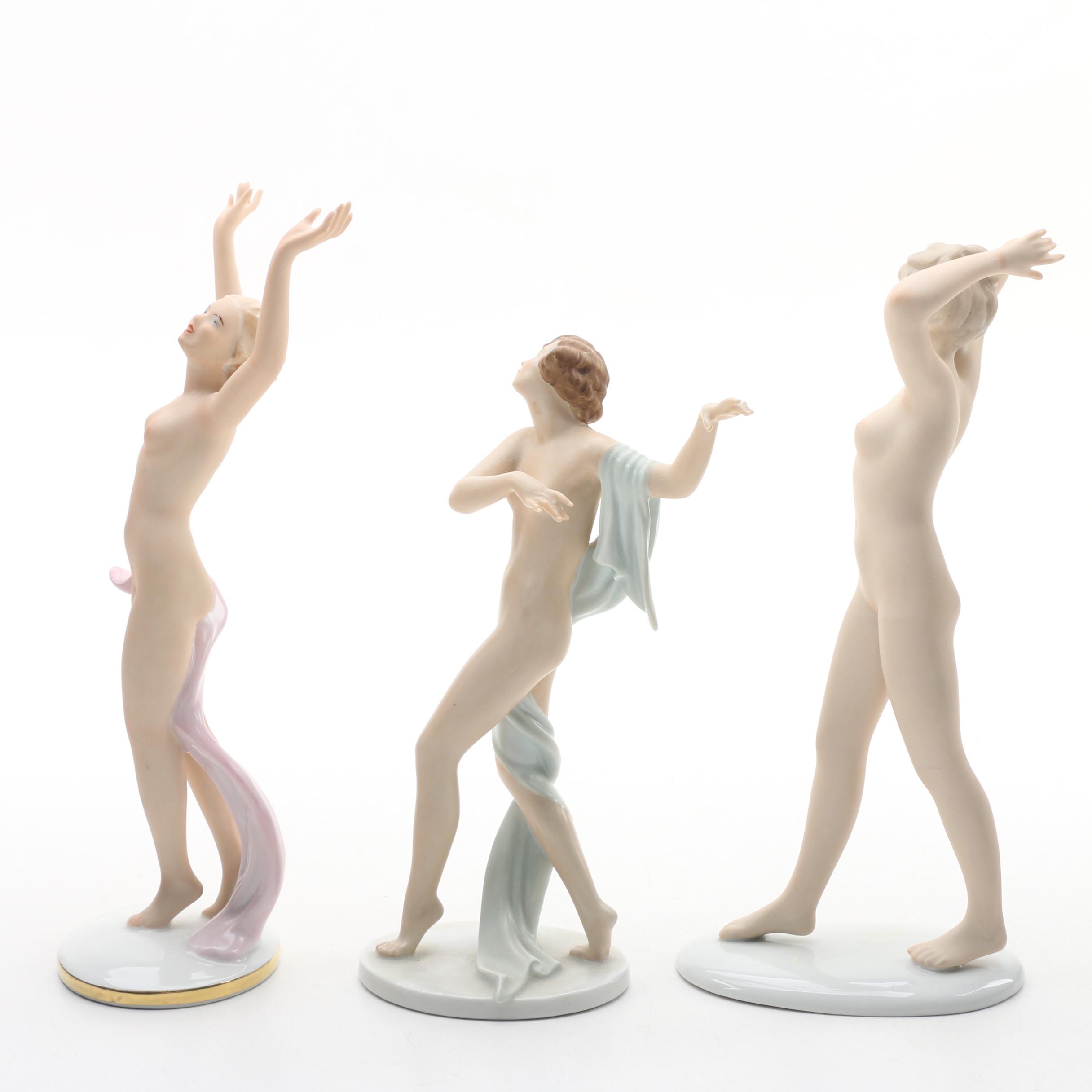 German Porcelain Nude Figurines featuring Rosenthal and Wallendorfer Porzellan