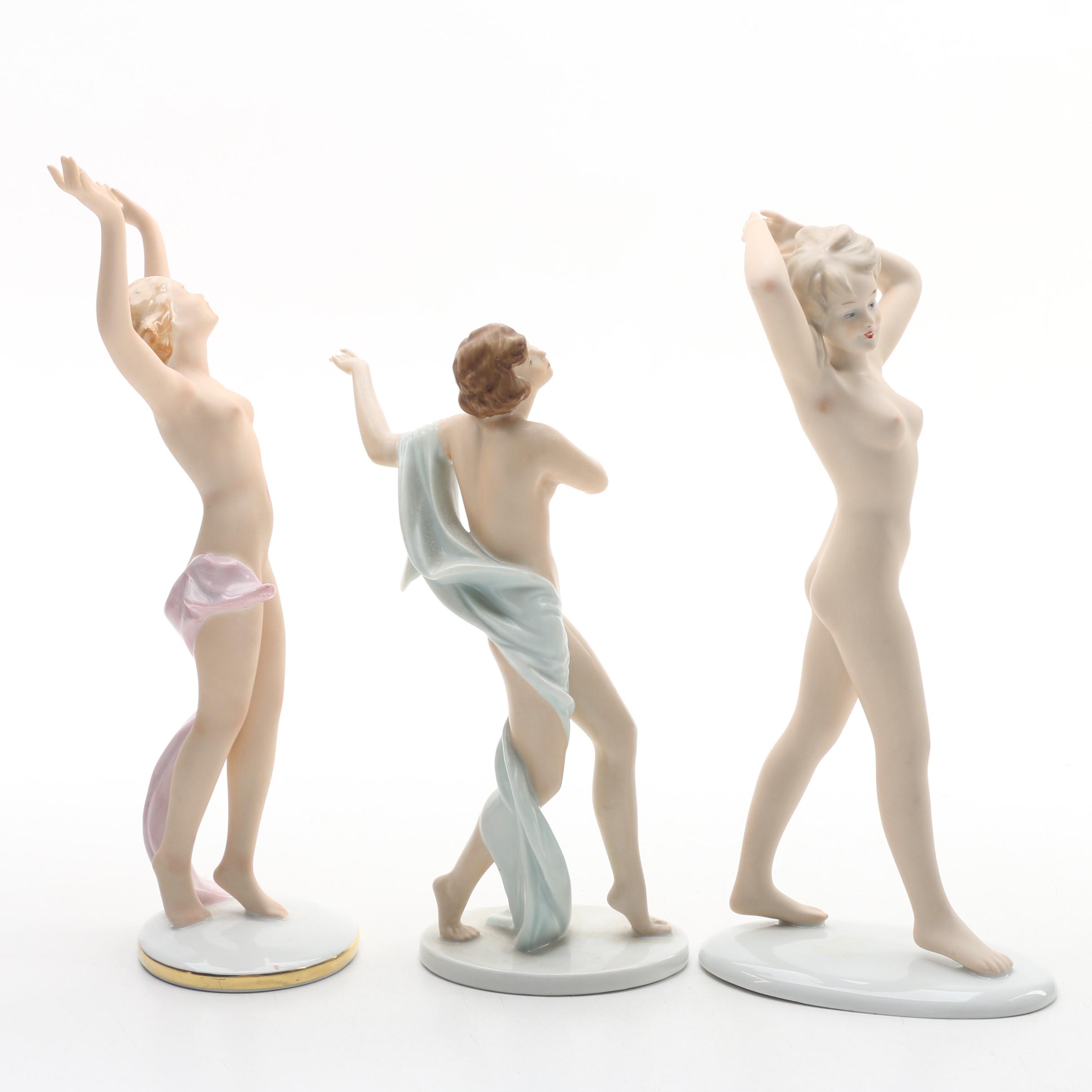 German Porcelain Nude Figurines featuring Rosenthal and Wallendorfer Porzellan