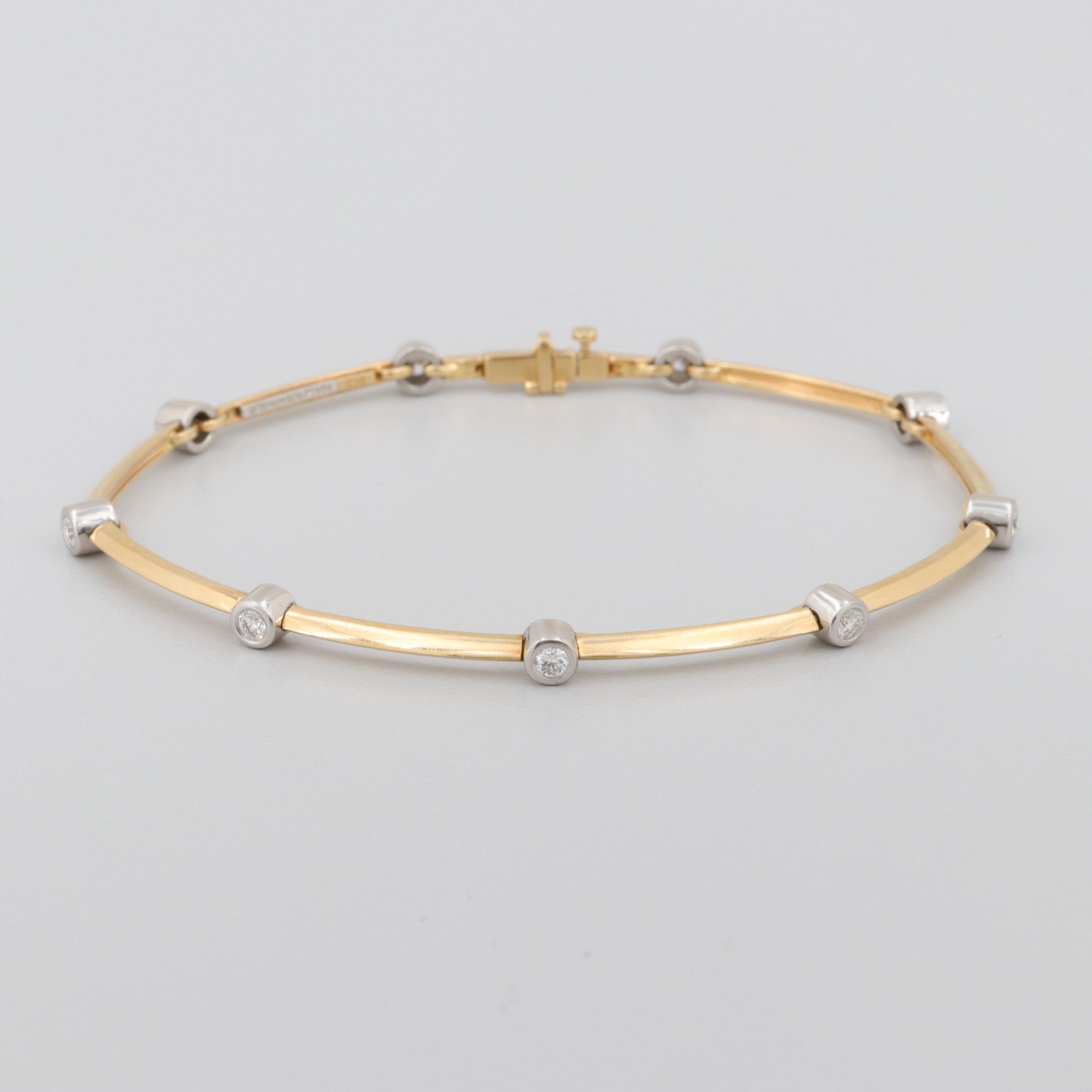 Tiffany & Co. 18K Yellow Gold Platinum Bezel Set Diamond Bracelet with Box