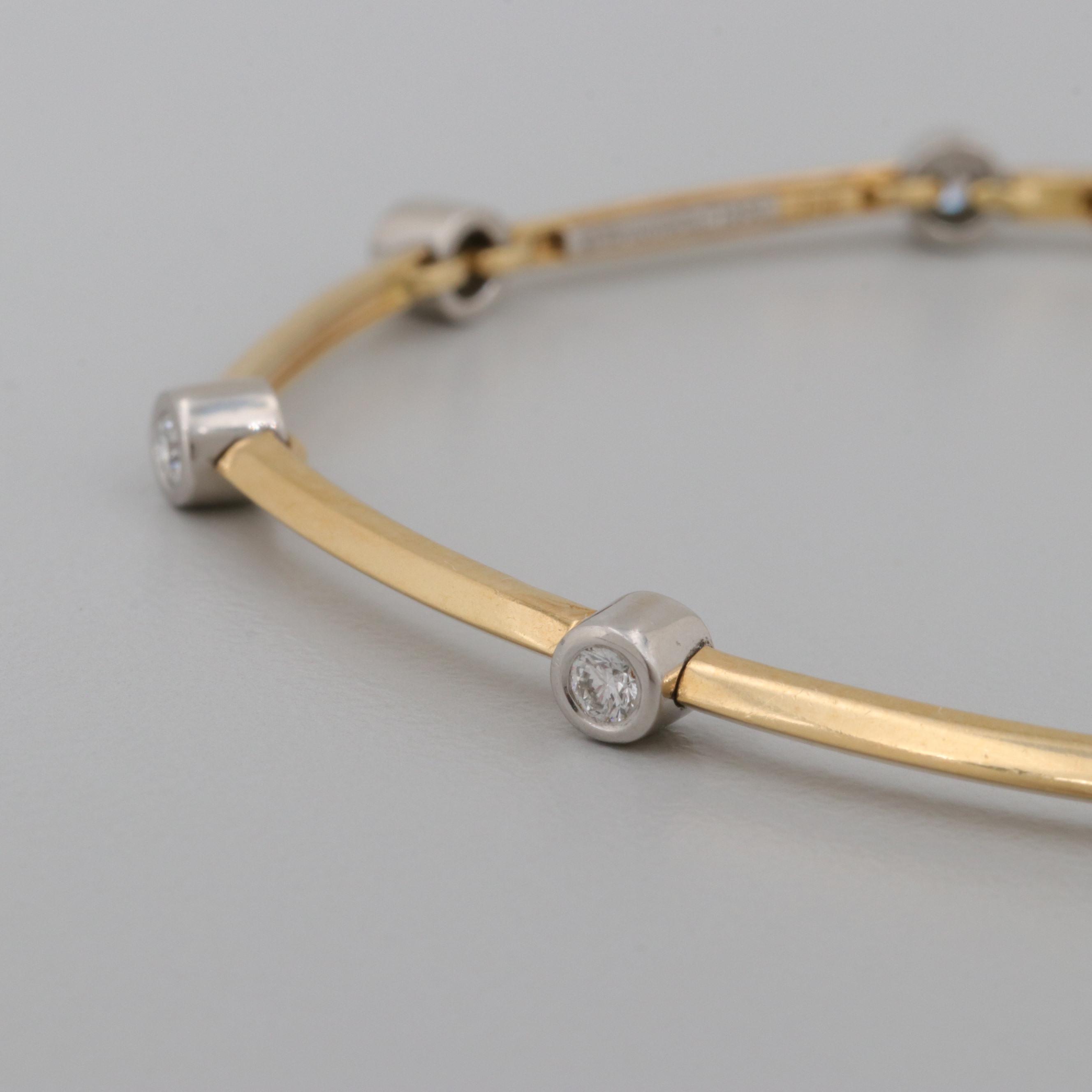 Tiffany & Co. 18K Yellow Gold Platinum Bezel Set Diamond Bracelet with Box