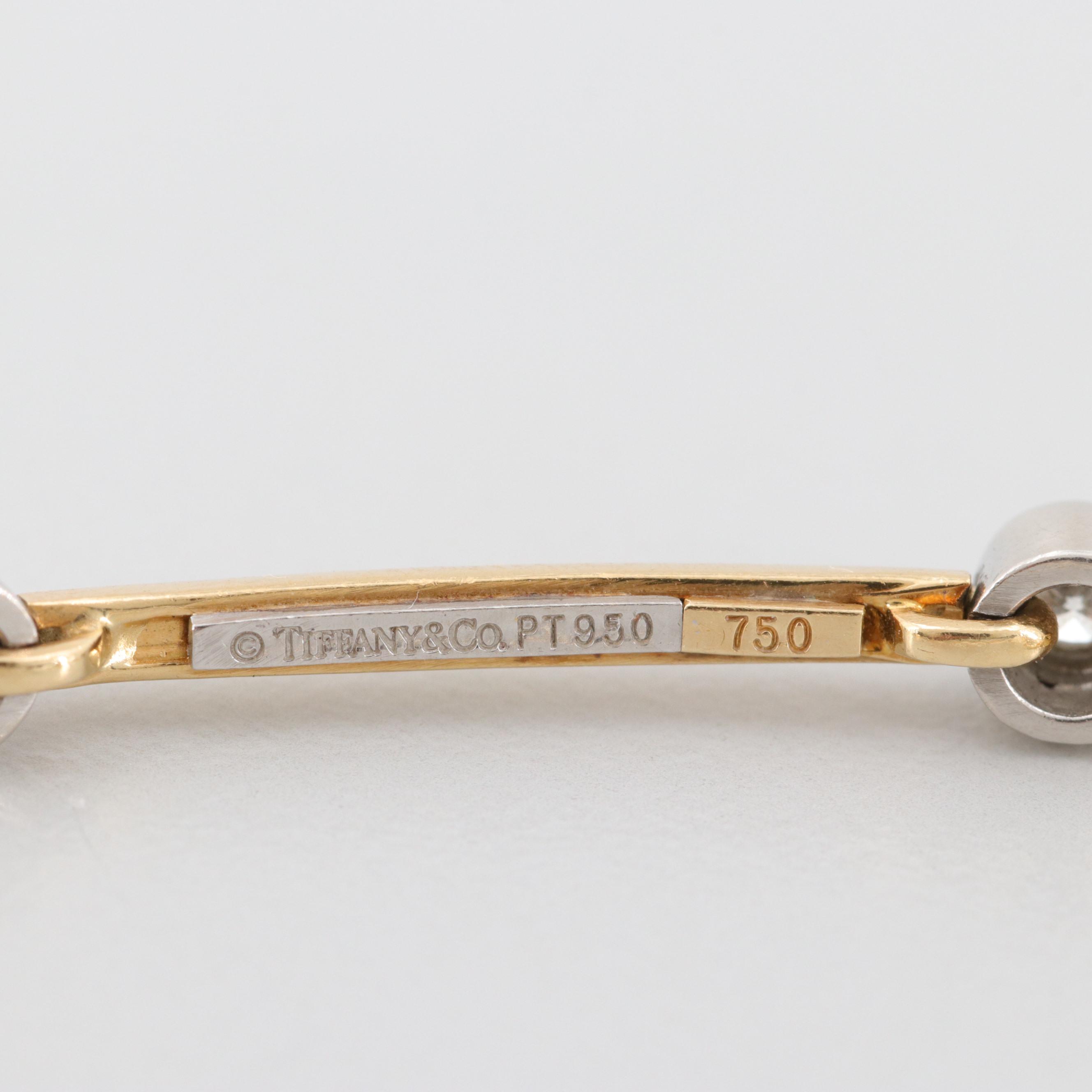 Tiffany & Co. 18K Yellow Gold Platinum Bezel Set Diamond Bracelet with Box