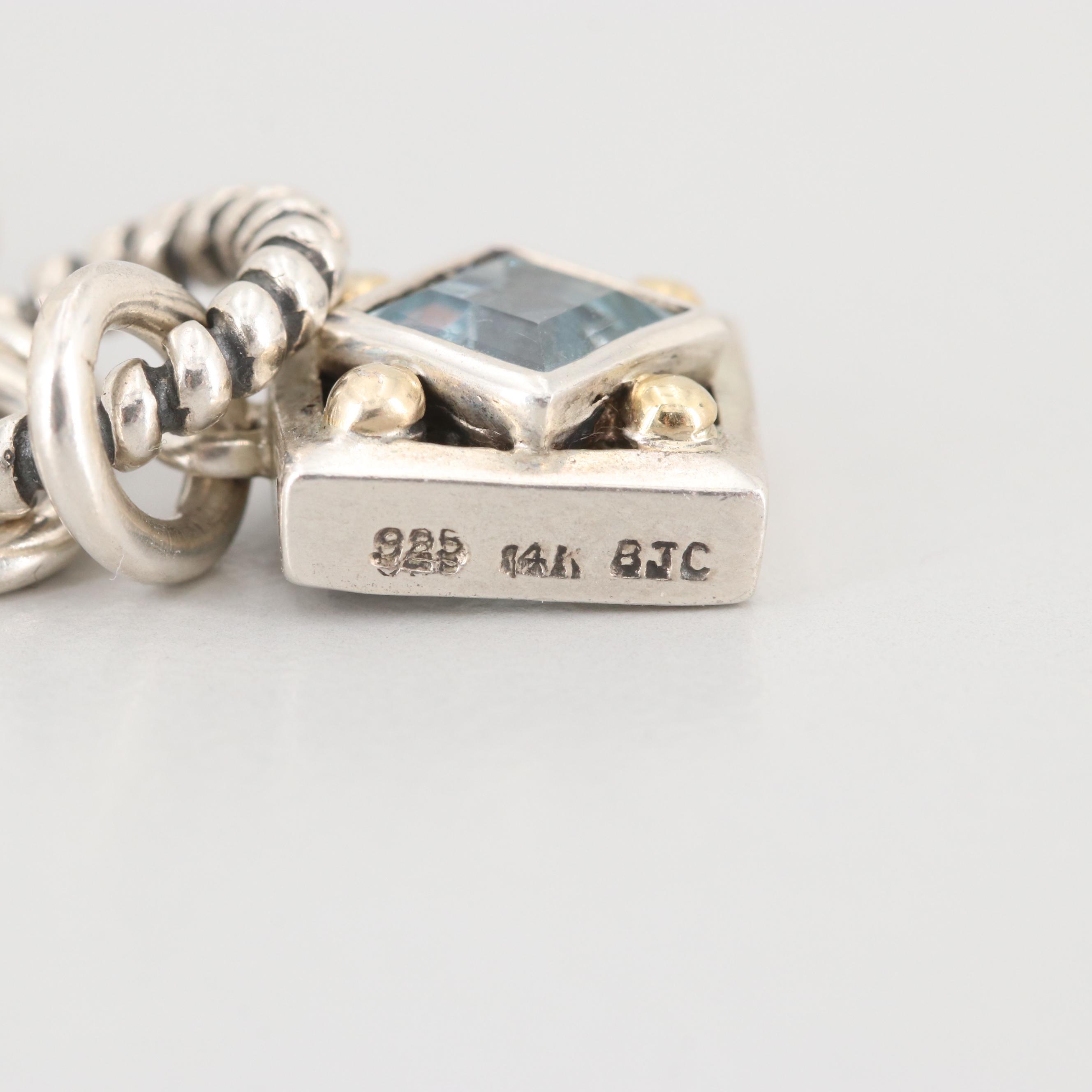 Samuel Benham Sterling Blue Topaz Charm Bracelet with 14K White Gold Accents