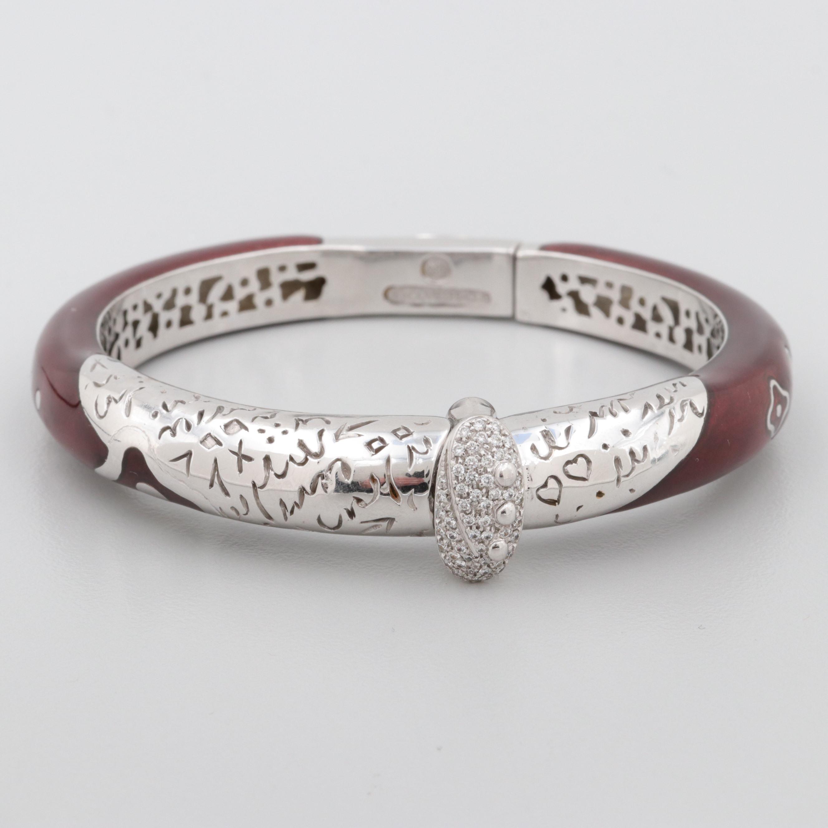 La Nouvelle Bague 18K White Gold Diamond and Enamel Bracelet