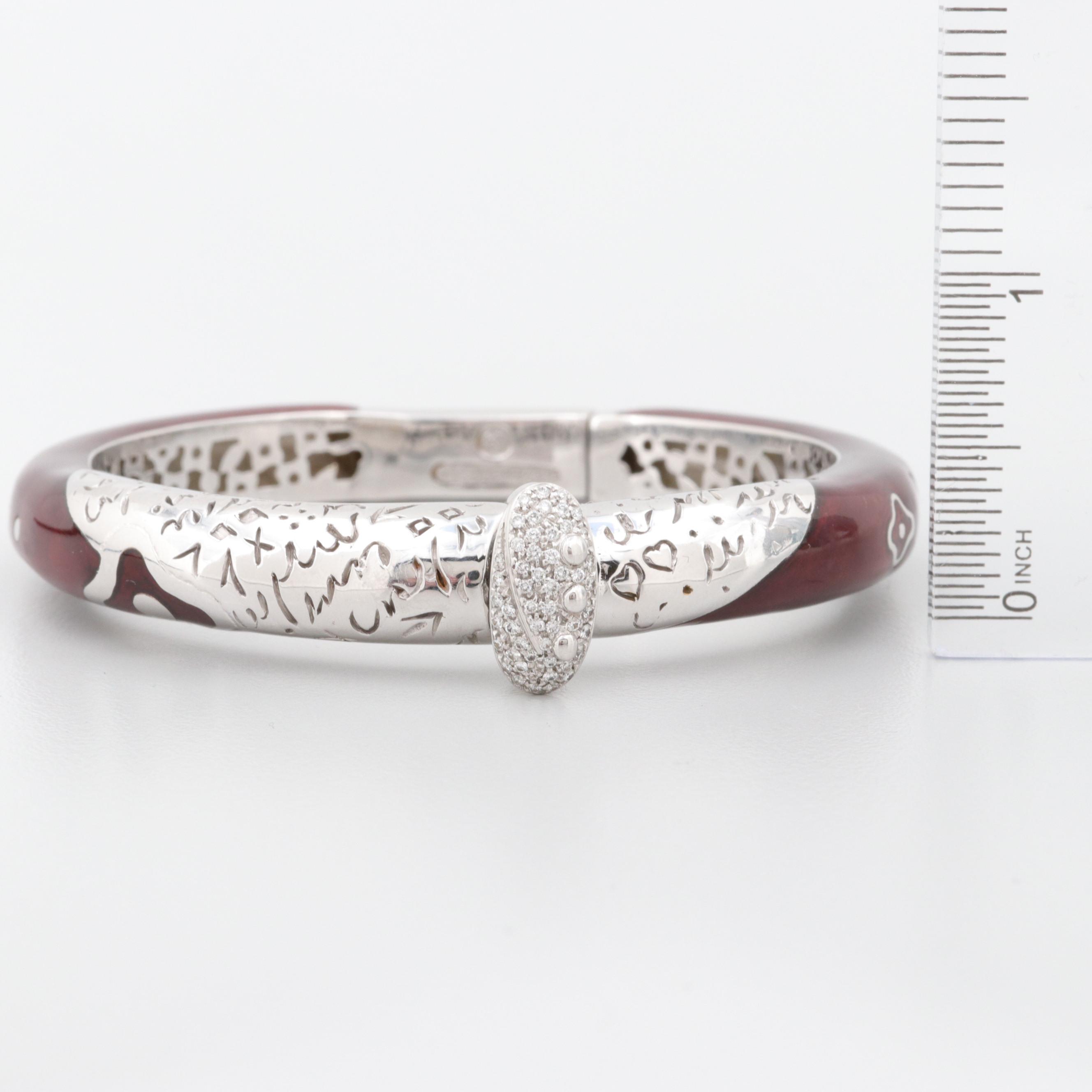 La Nouvelle Bague 18K White Gold Diamond and Enamel Bracelet