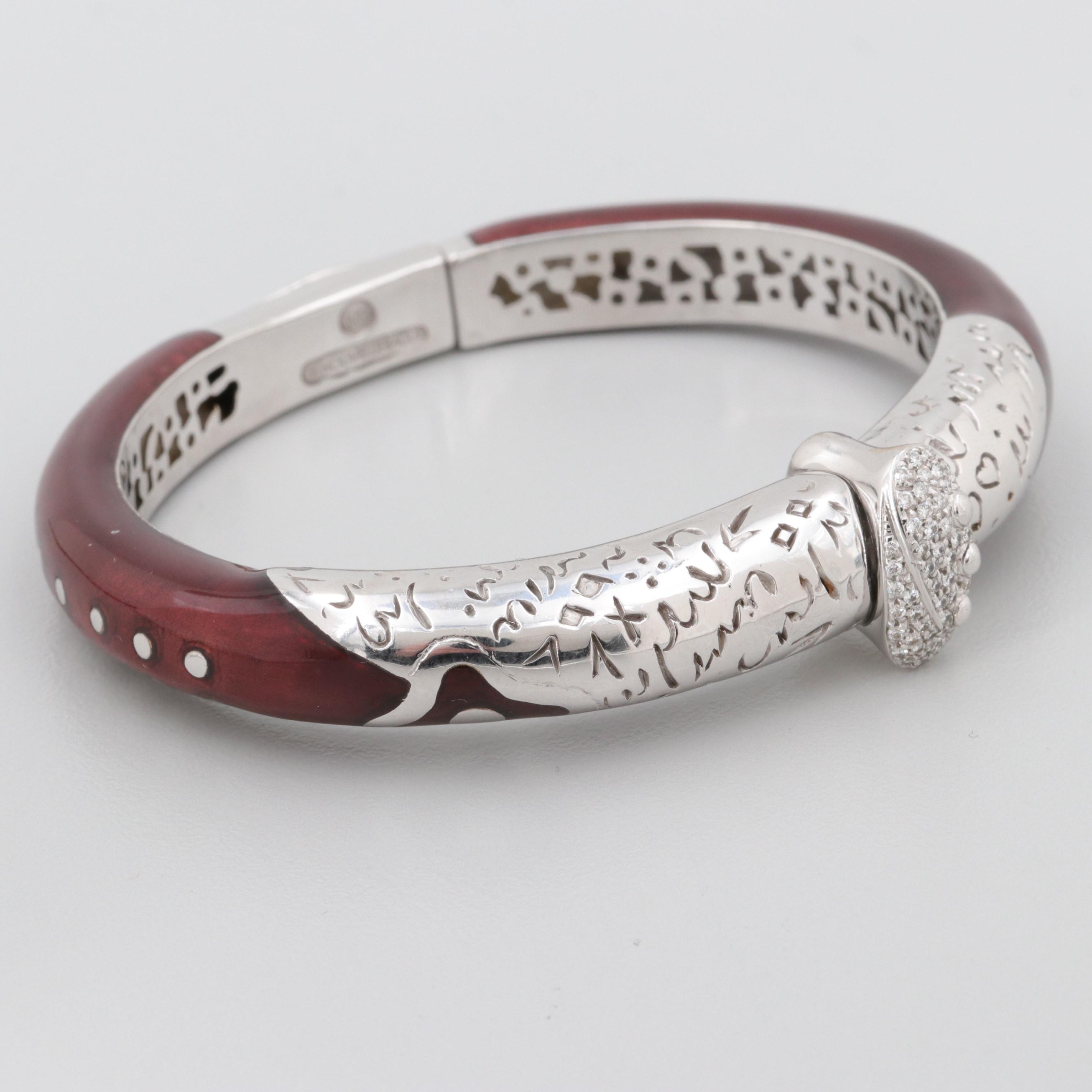 La Nouvelle Bague 18K White Gold Diamond and Enamel Bracelet