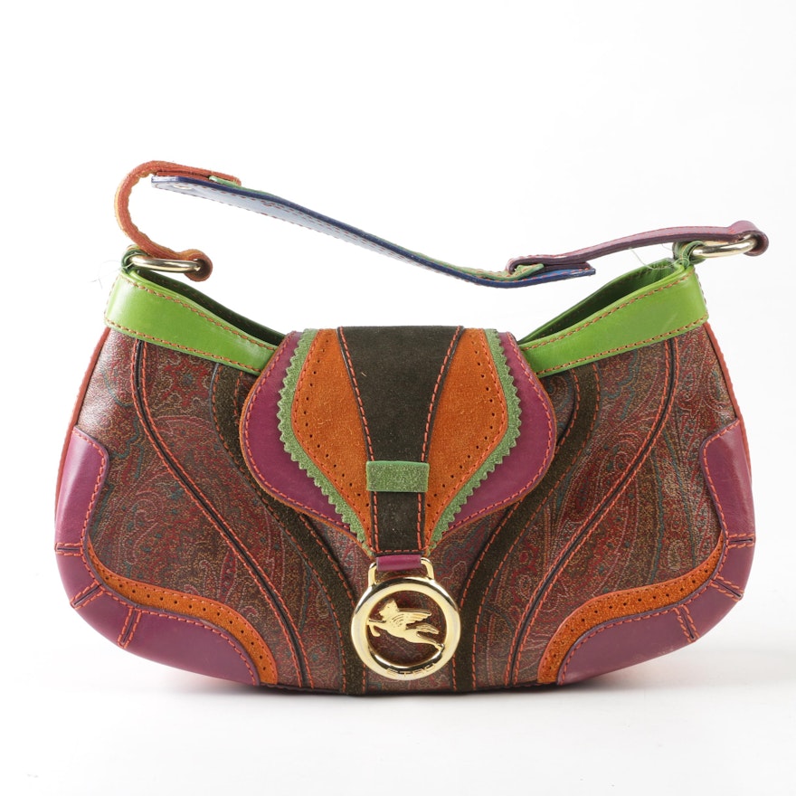 Etro Milano Paisley Print Coated Canvas and Multicolored Leather Handbag